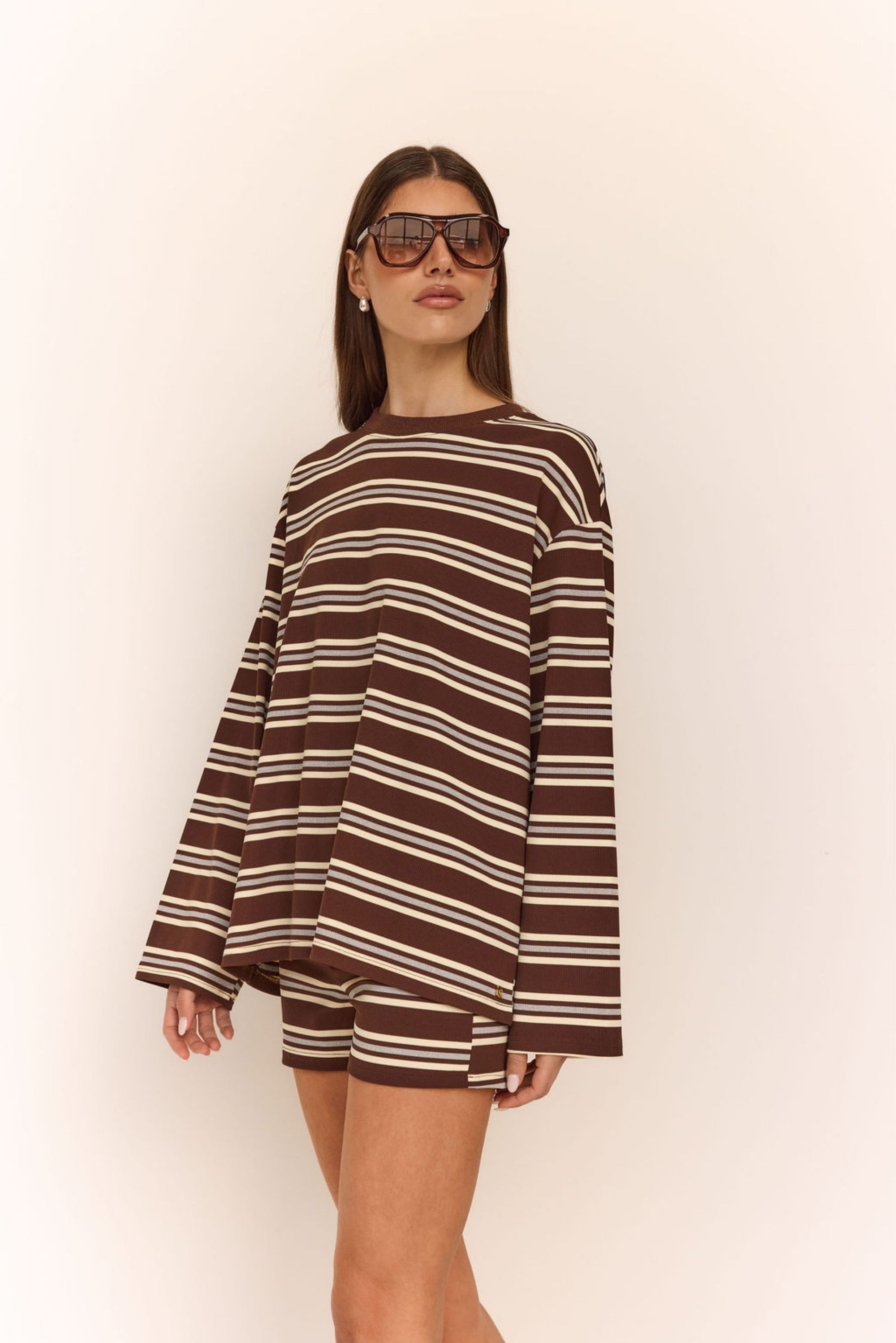 Kaia Long Sleeve Tee (Chocolate/Butter Stripe)