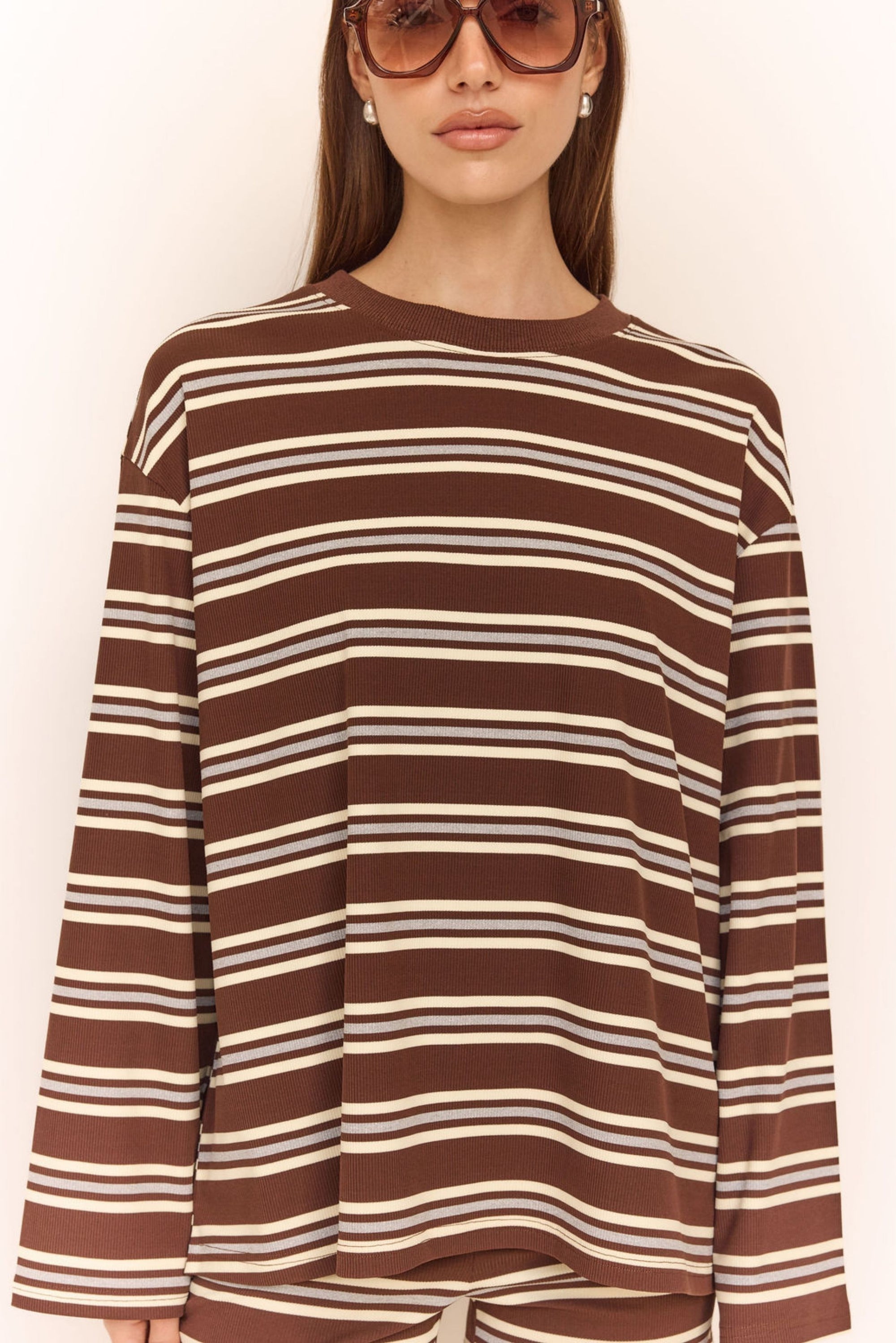 Kaia Long Sleeve Tee (Chocolate/Butter Stripe)
