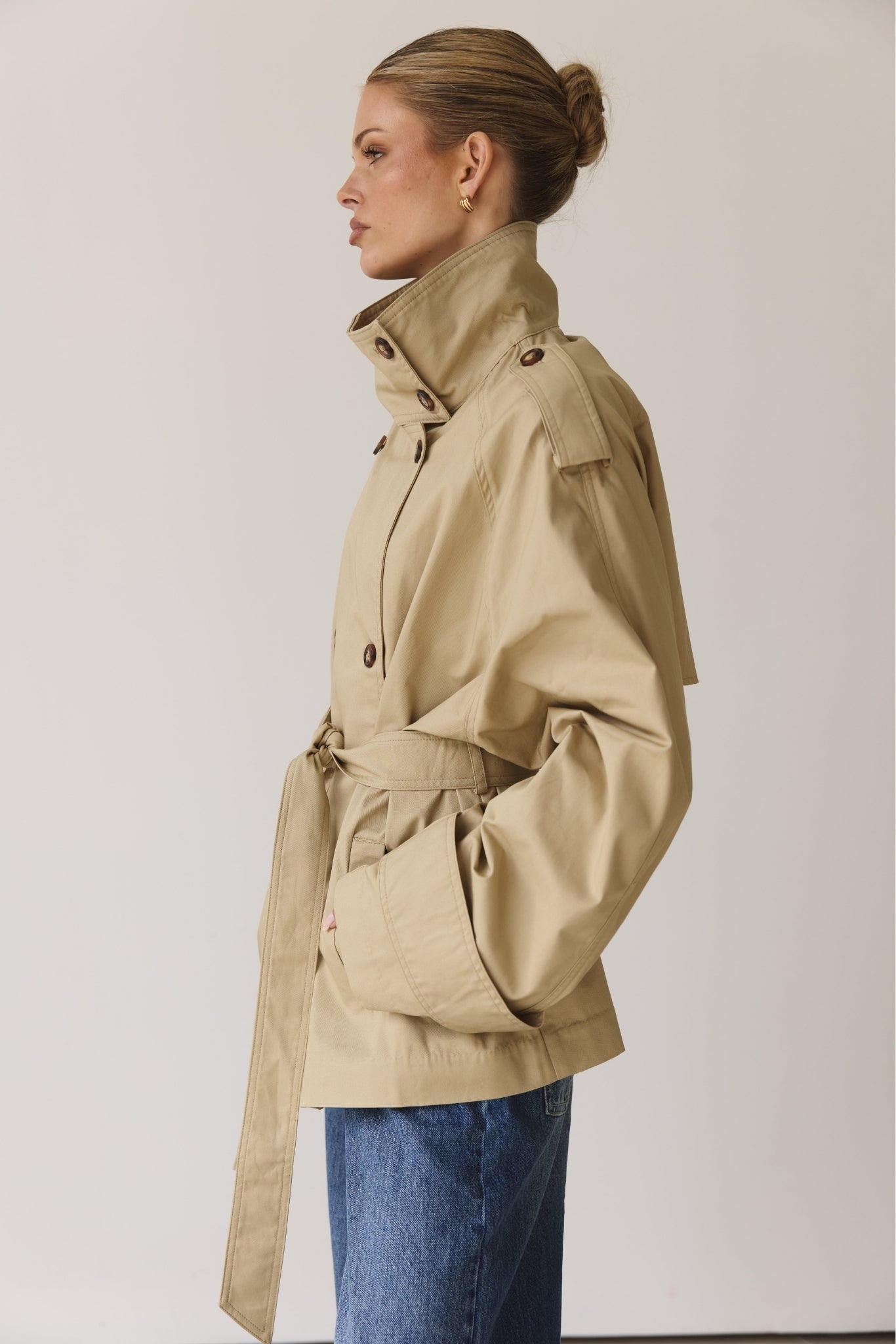 Murphy Cropped Trench Coat (Taupe)