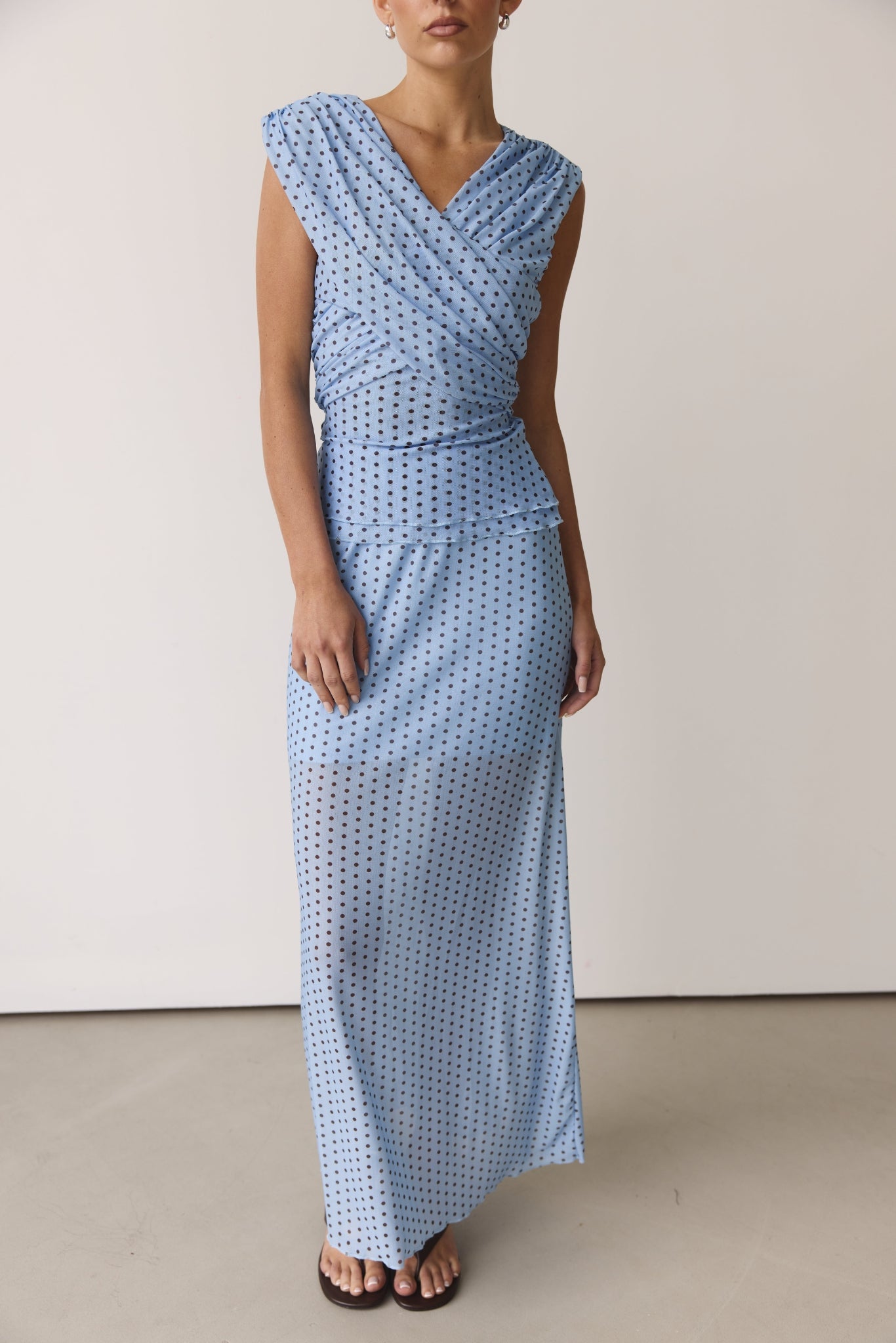 Hayse Top (Light Blue/Chocolate Polka)