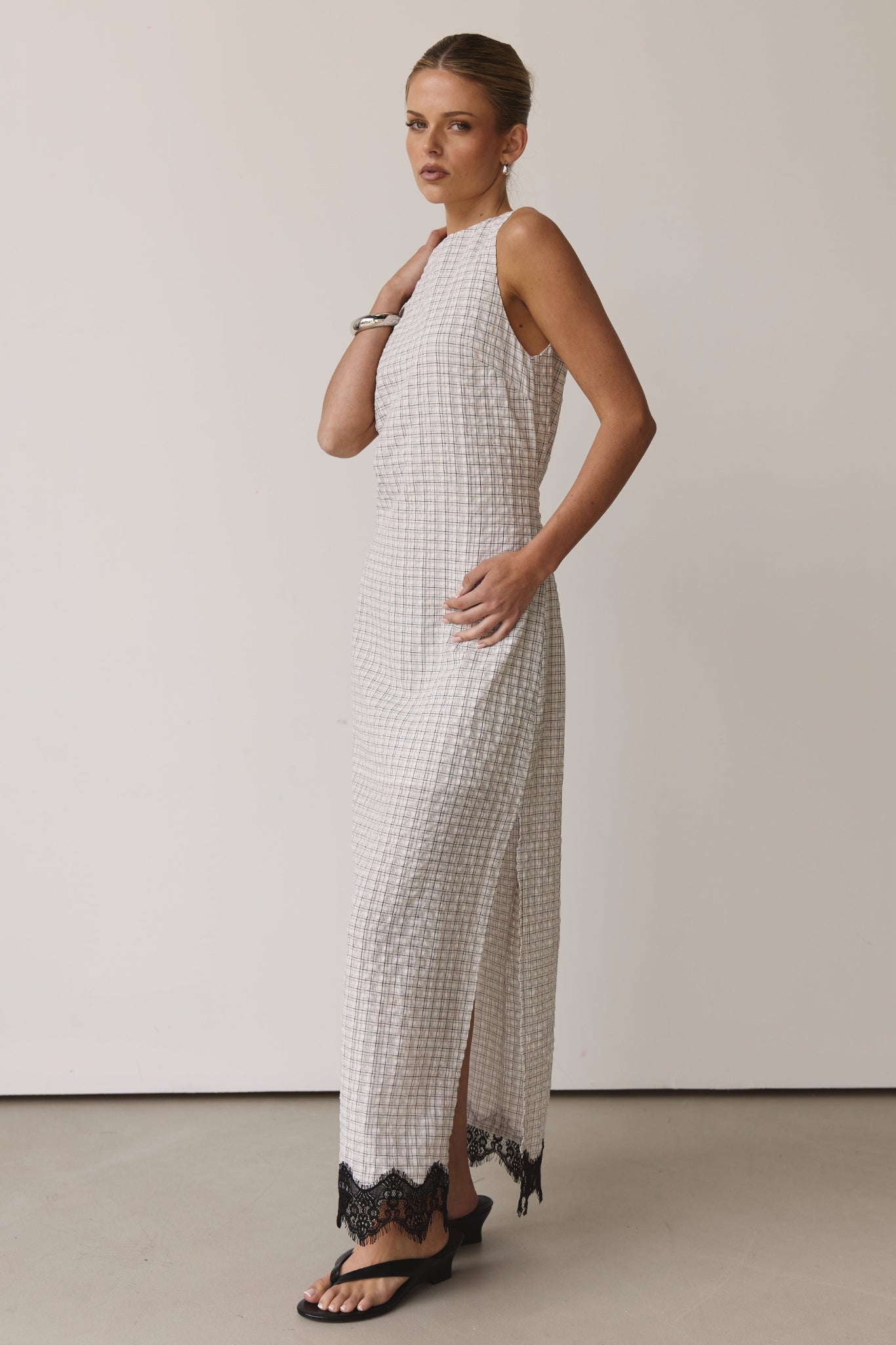 Holland Maxi Dress (White/Black Plaid)