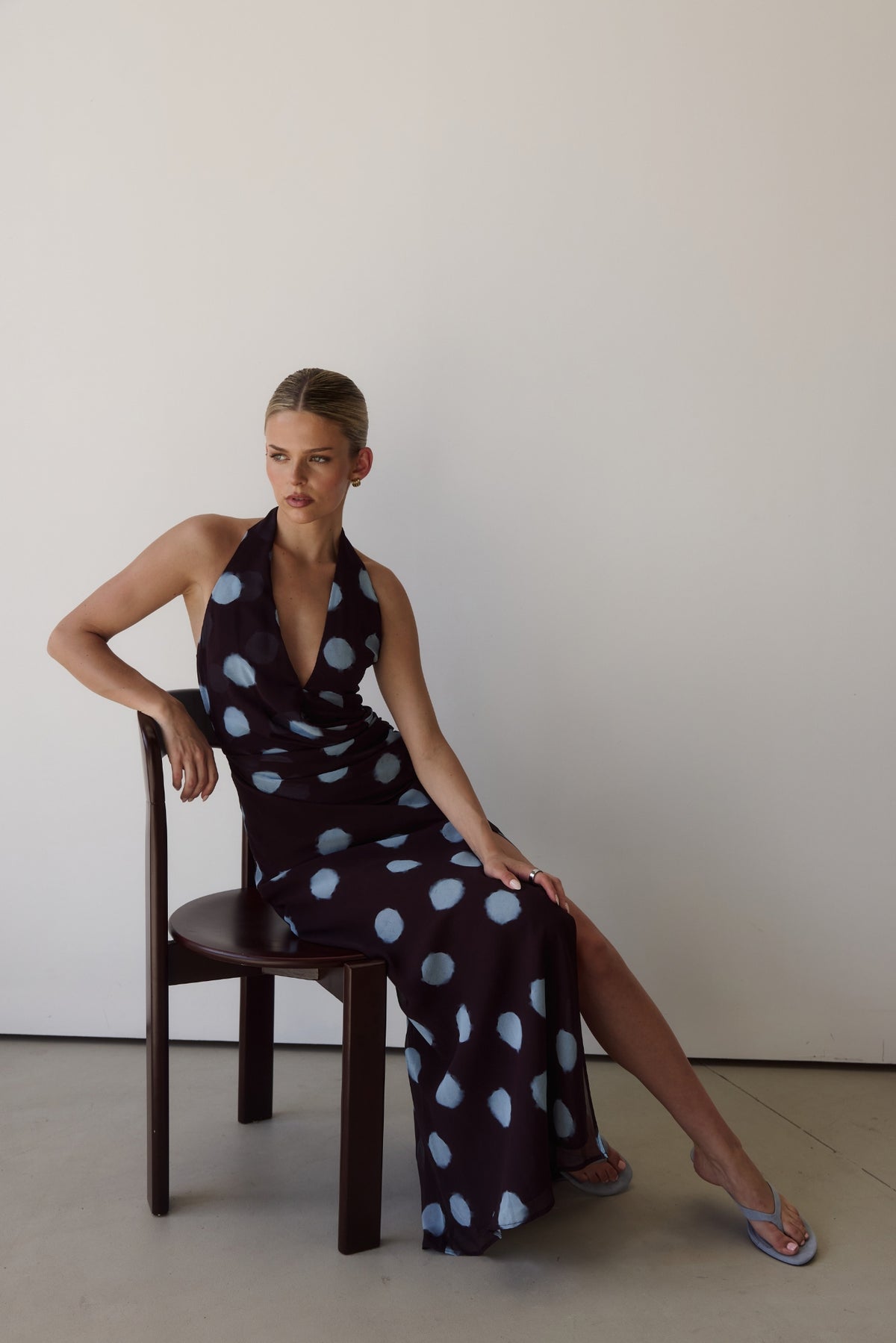 Nora Maxi Dress (Wine/Blue Polka)