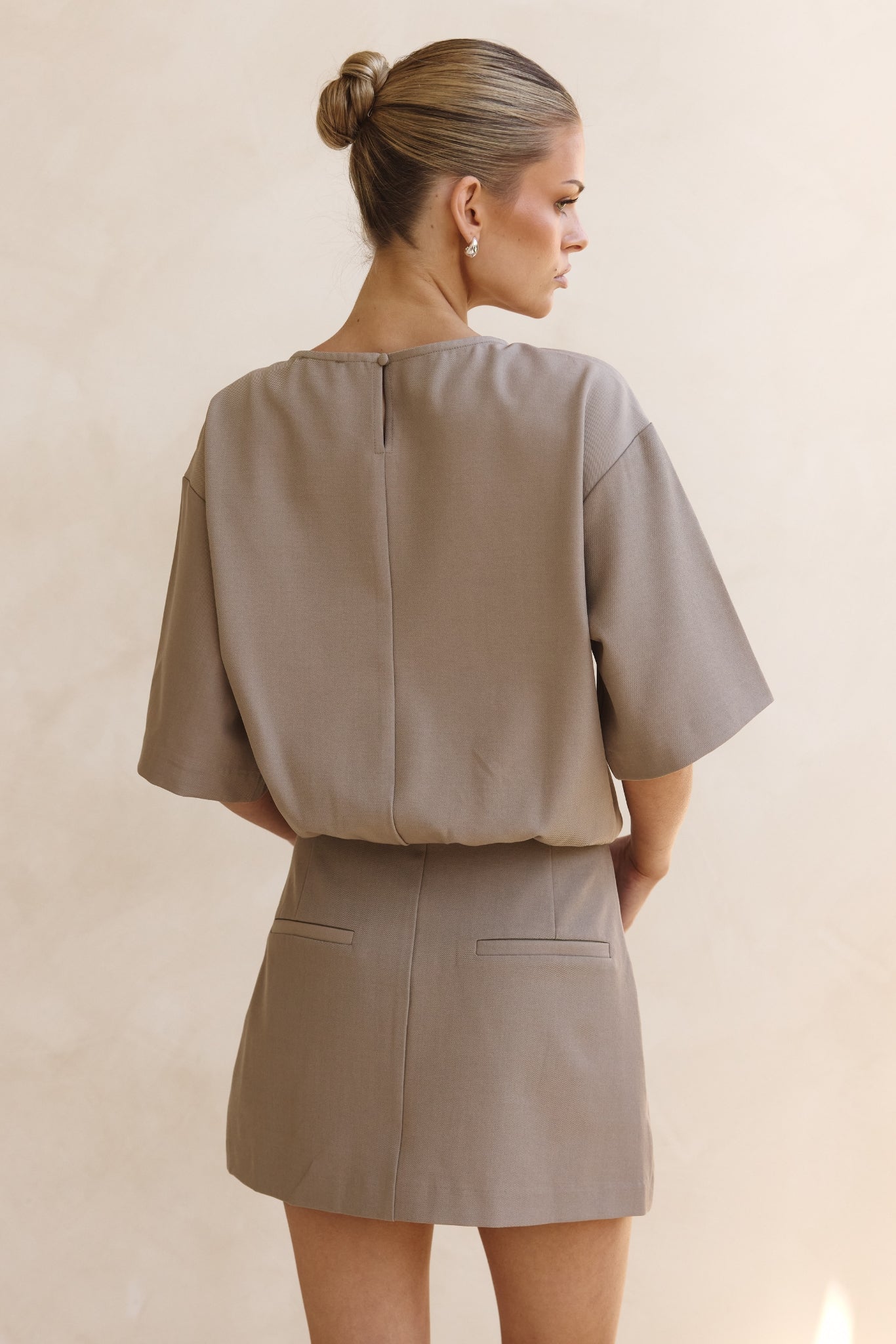 Chelsea Mini Suiting Dress (Taupe)