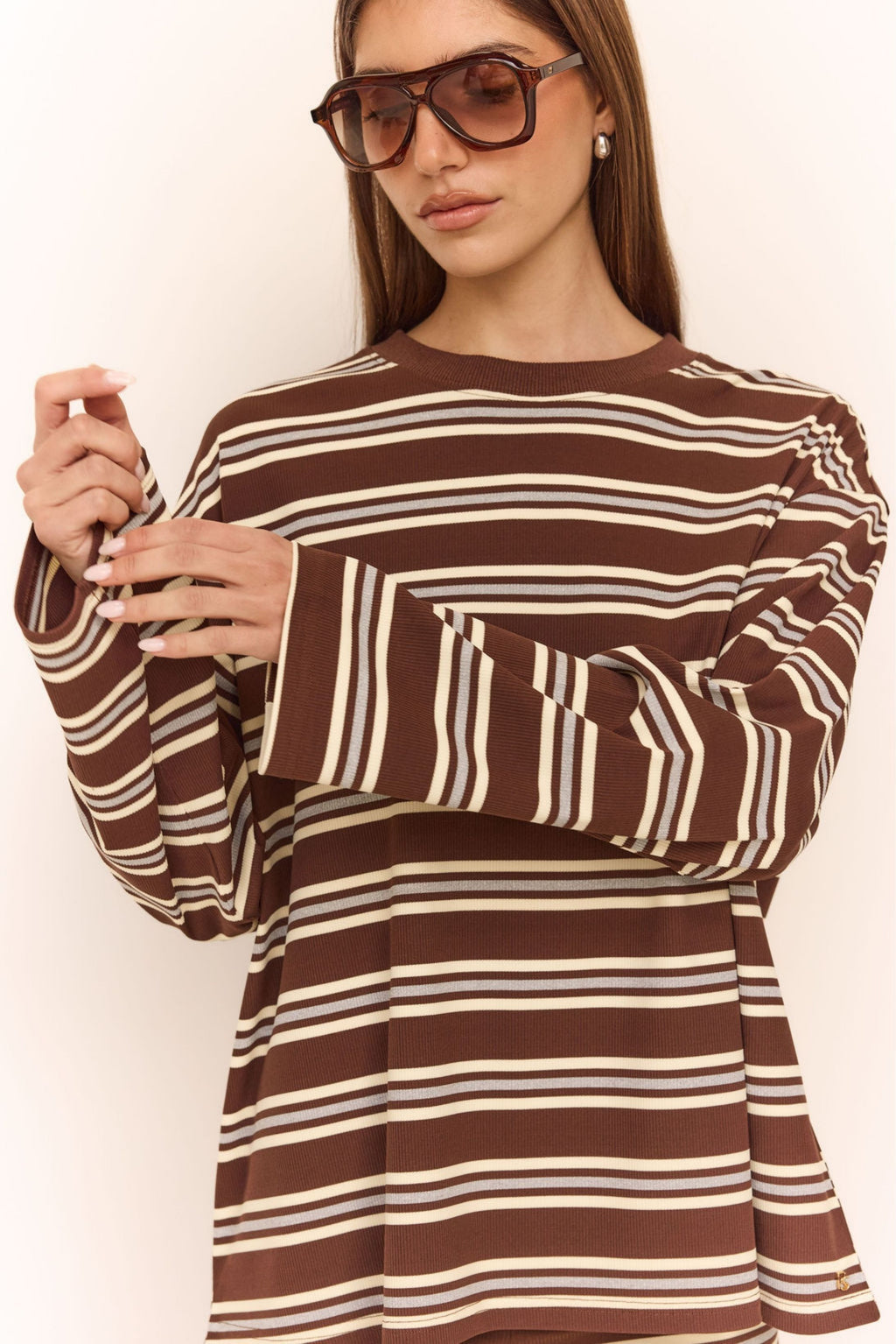 Kaia Long Sleeve Tee (Chocolate/Butter Stripe)