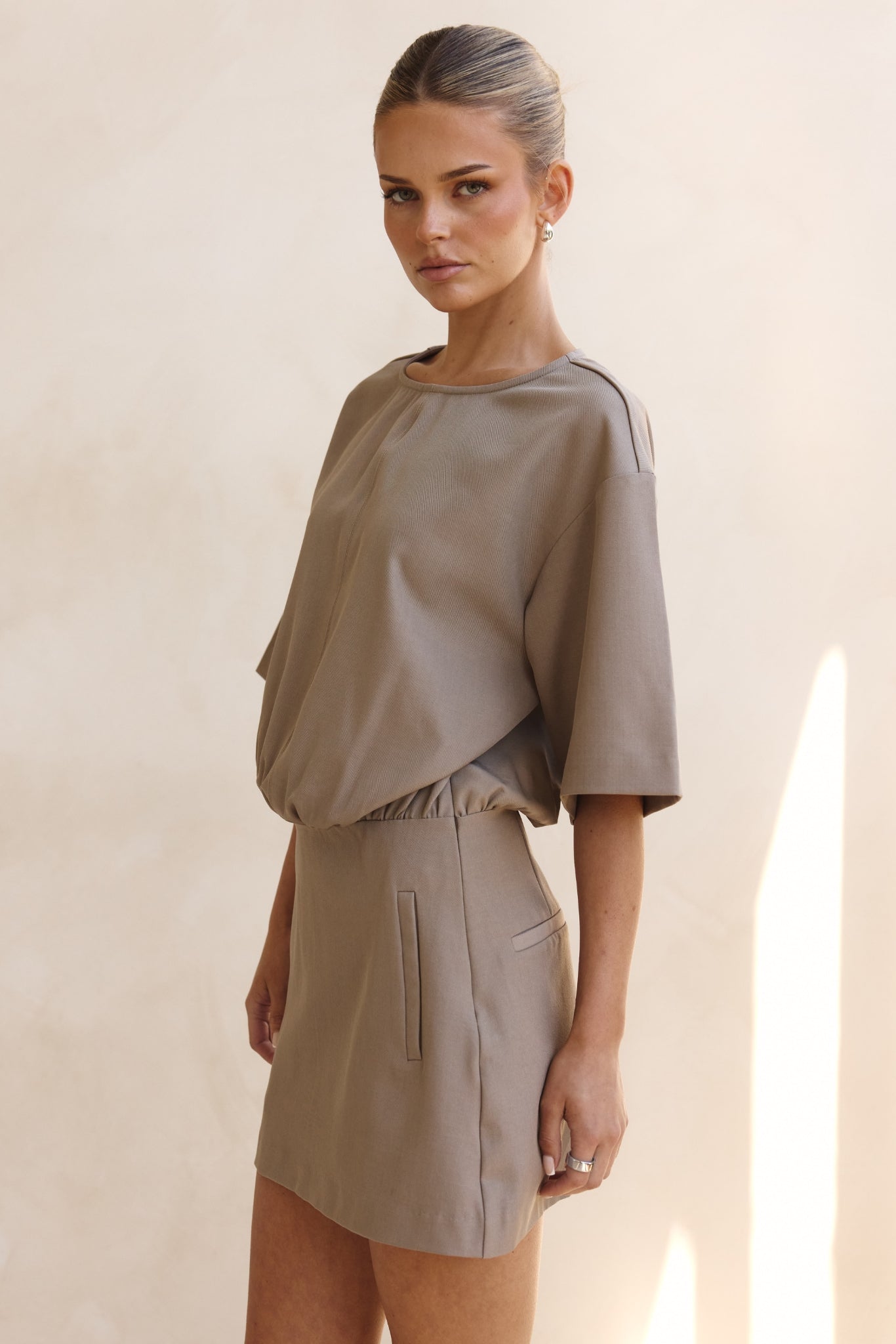Chelsea Mini Suiting Dress (Taupe)
