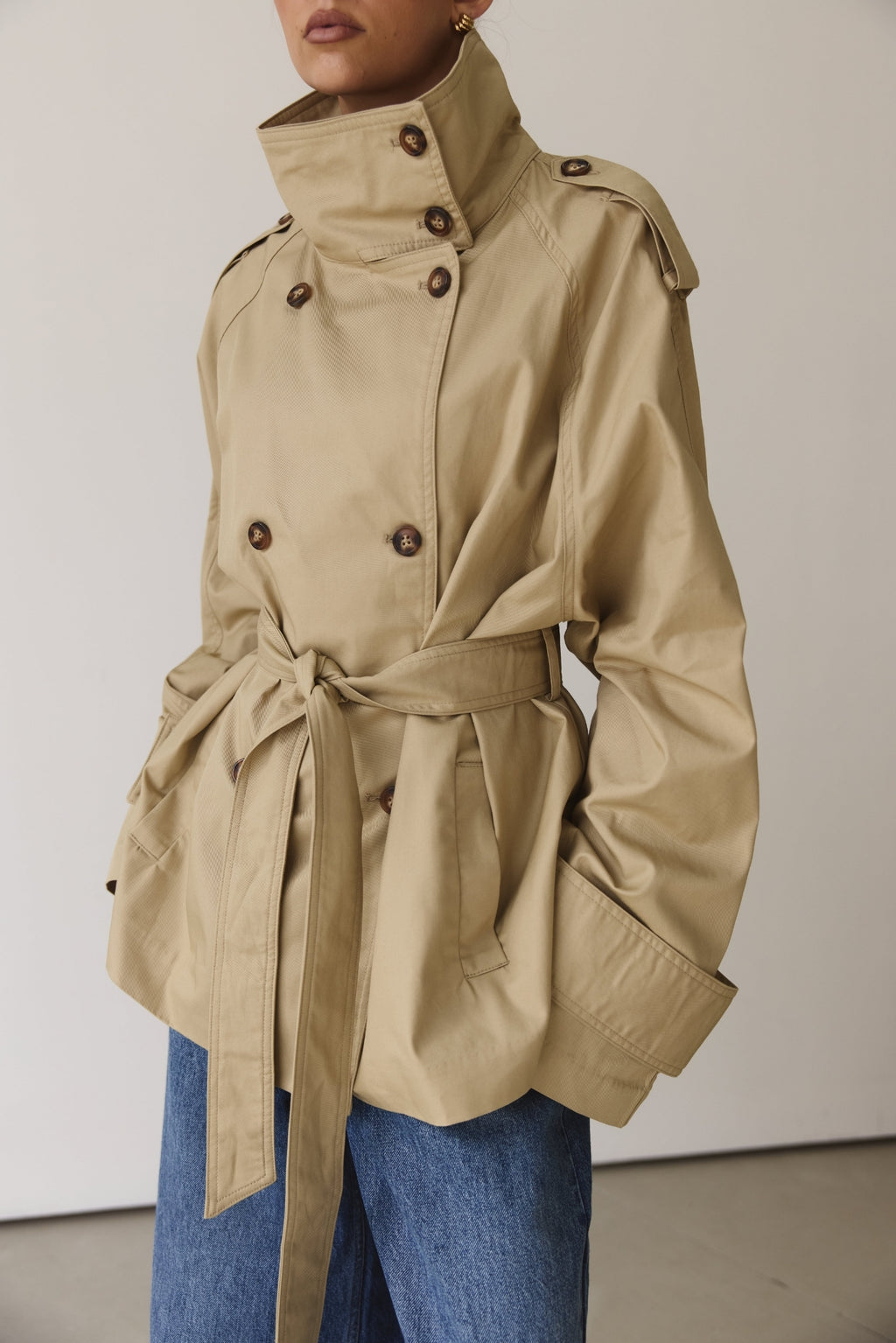 Murphy Cropped Trench Coat (Taupe)