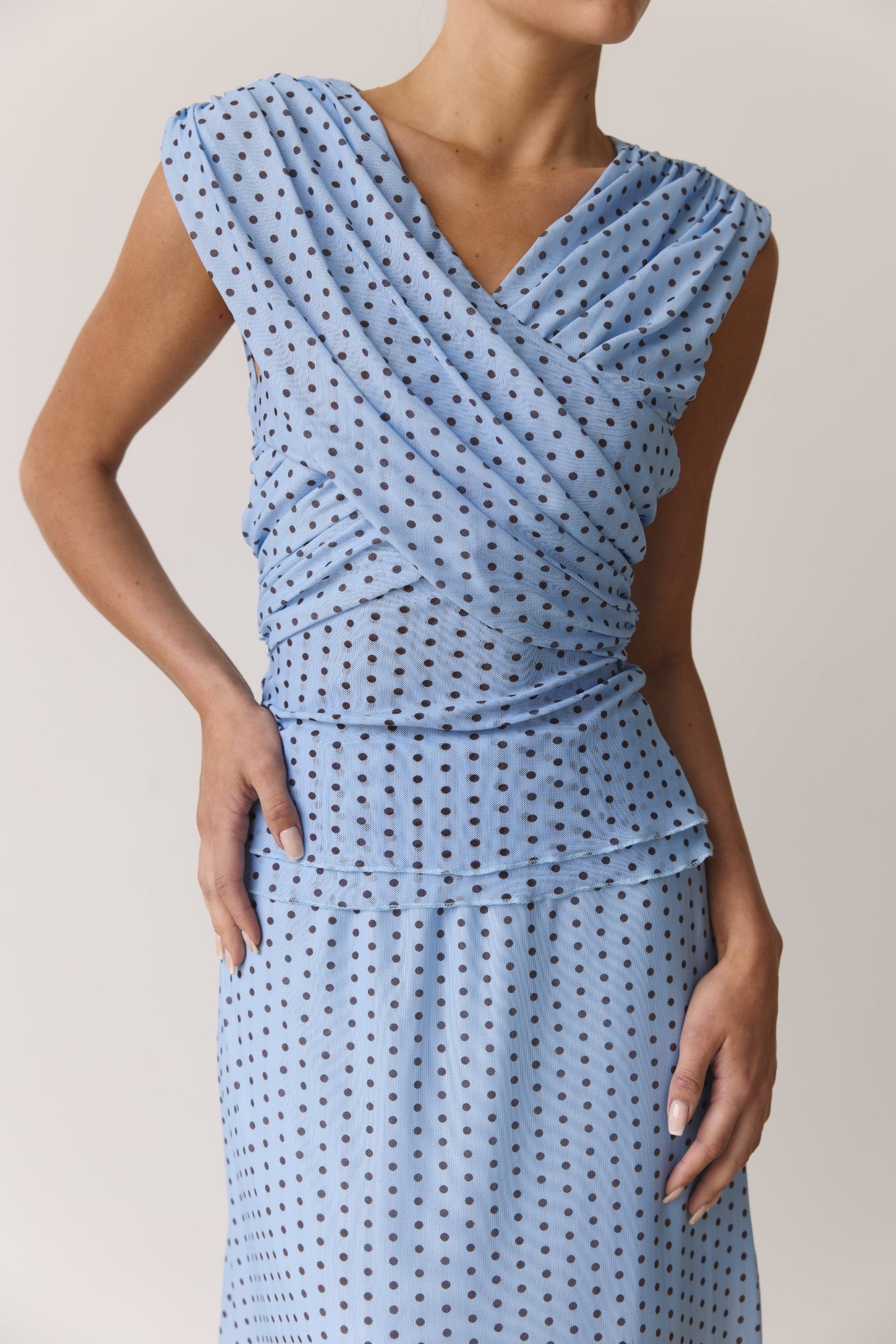 Hayse Top (Light Blue/Chocolate Polka)
