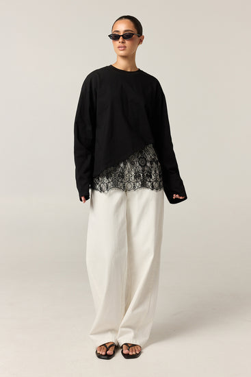 Cleo Lace Long Sleeve Tee (Black)
