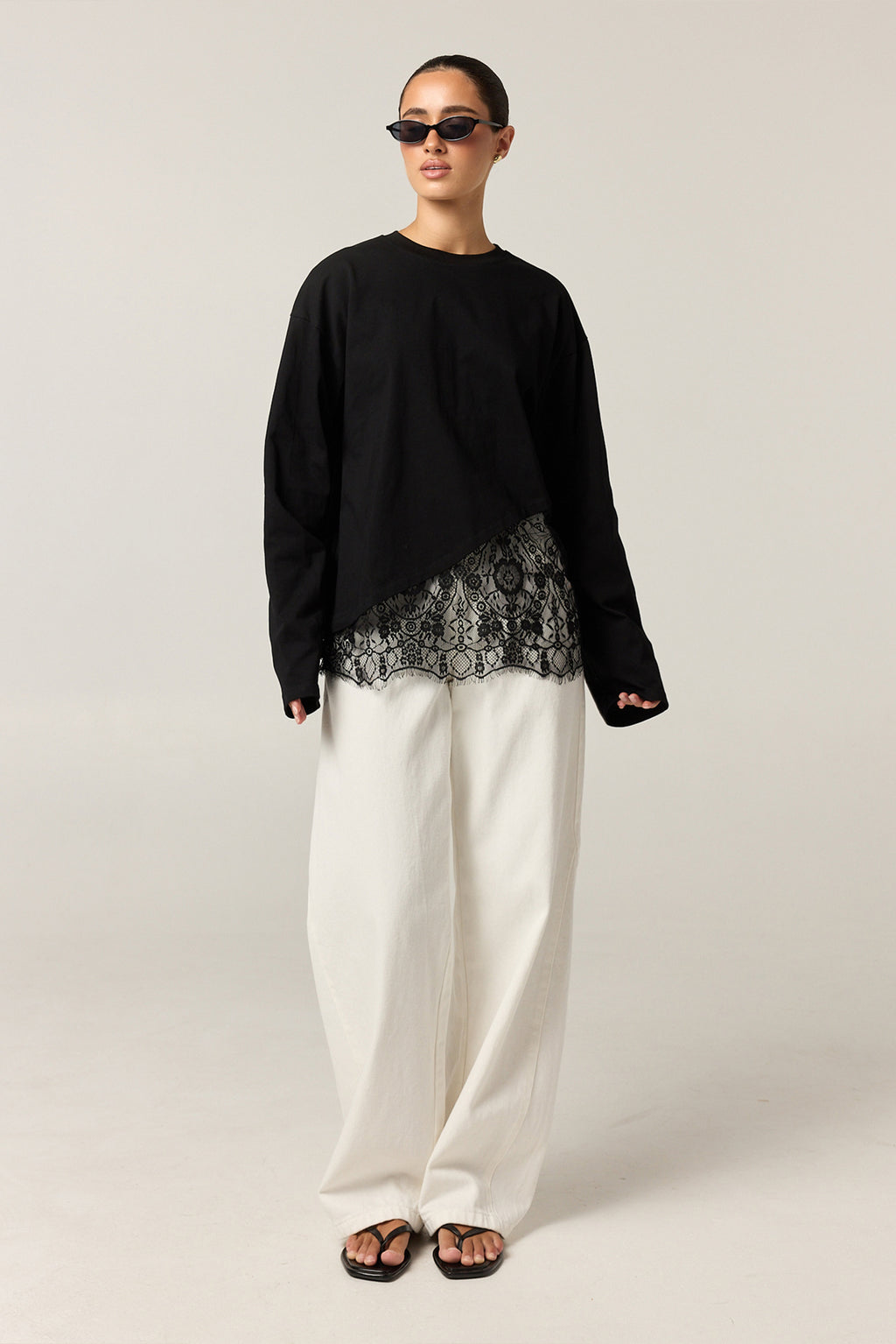 Cleo Lace Long Sleeve Tee (Black)