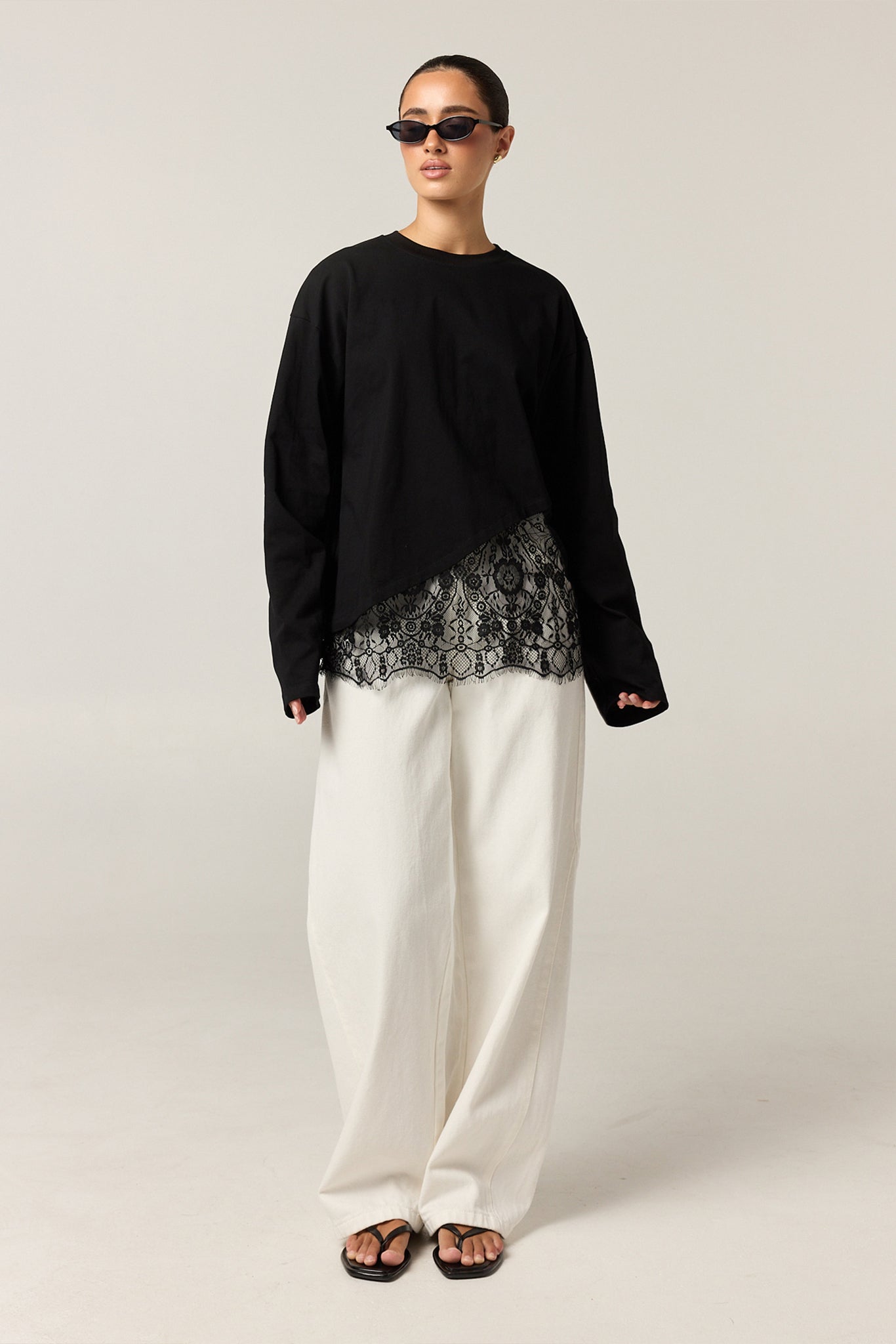 Cleo Lace Long Sleeve Tee (Black)