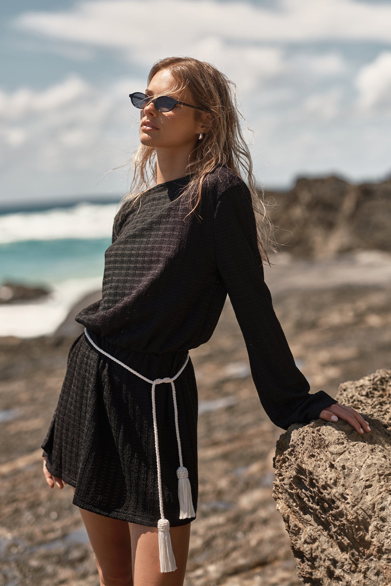 Reeve Knit Mini Dress (Black)