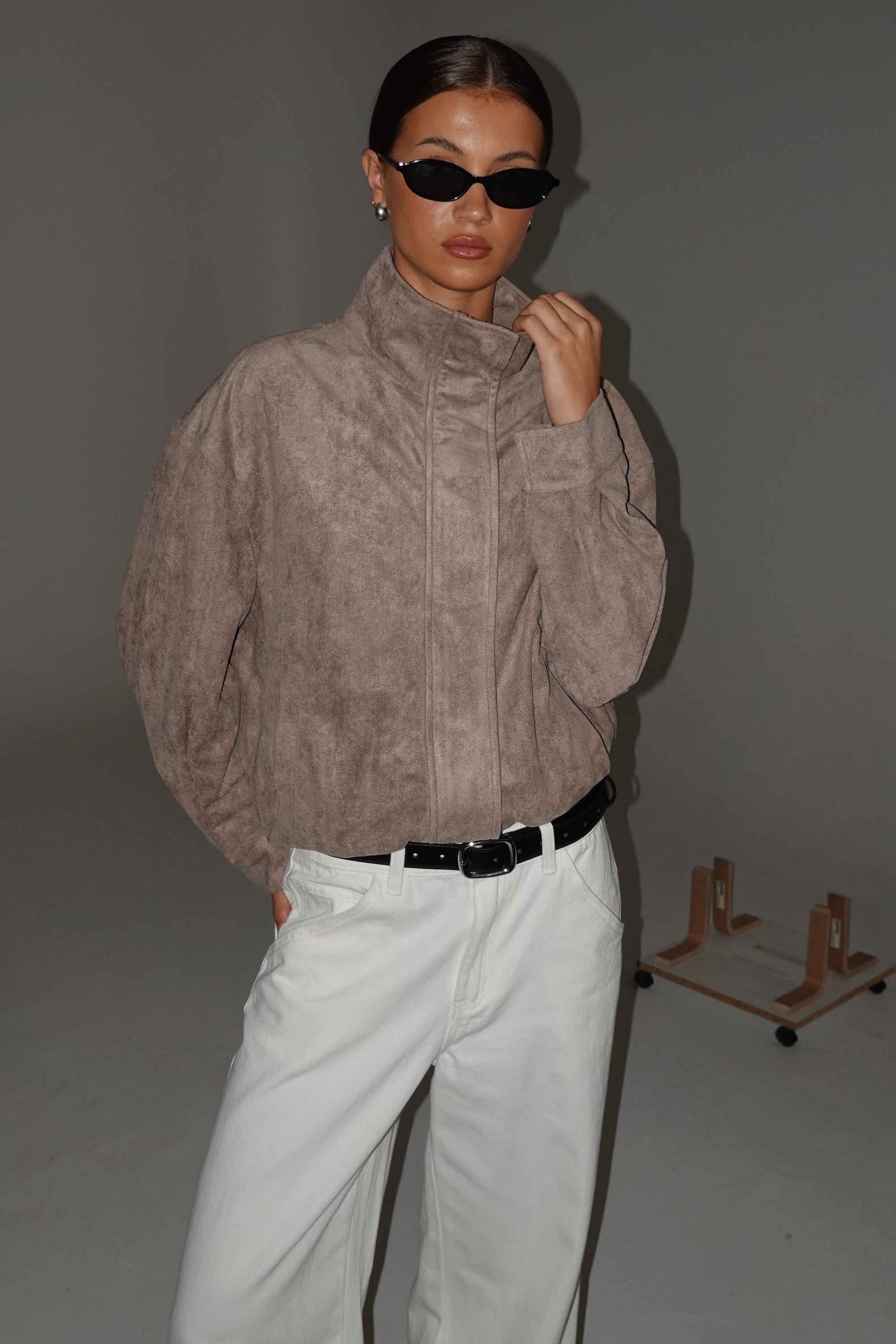 Sutton Funnel Bomber Jacket (Taupe)