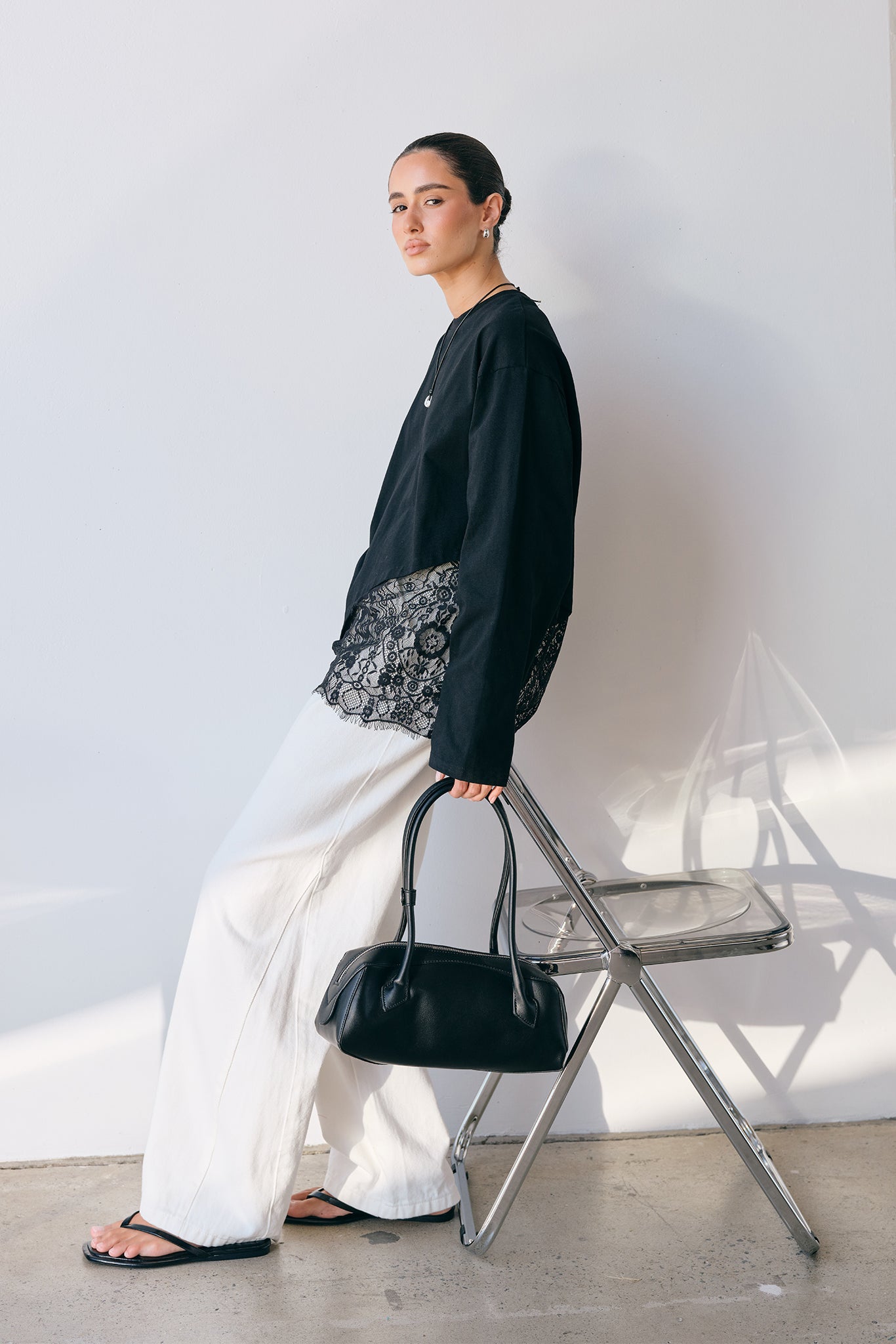 Cleo Lace Long Sleeve Tee (Black)