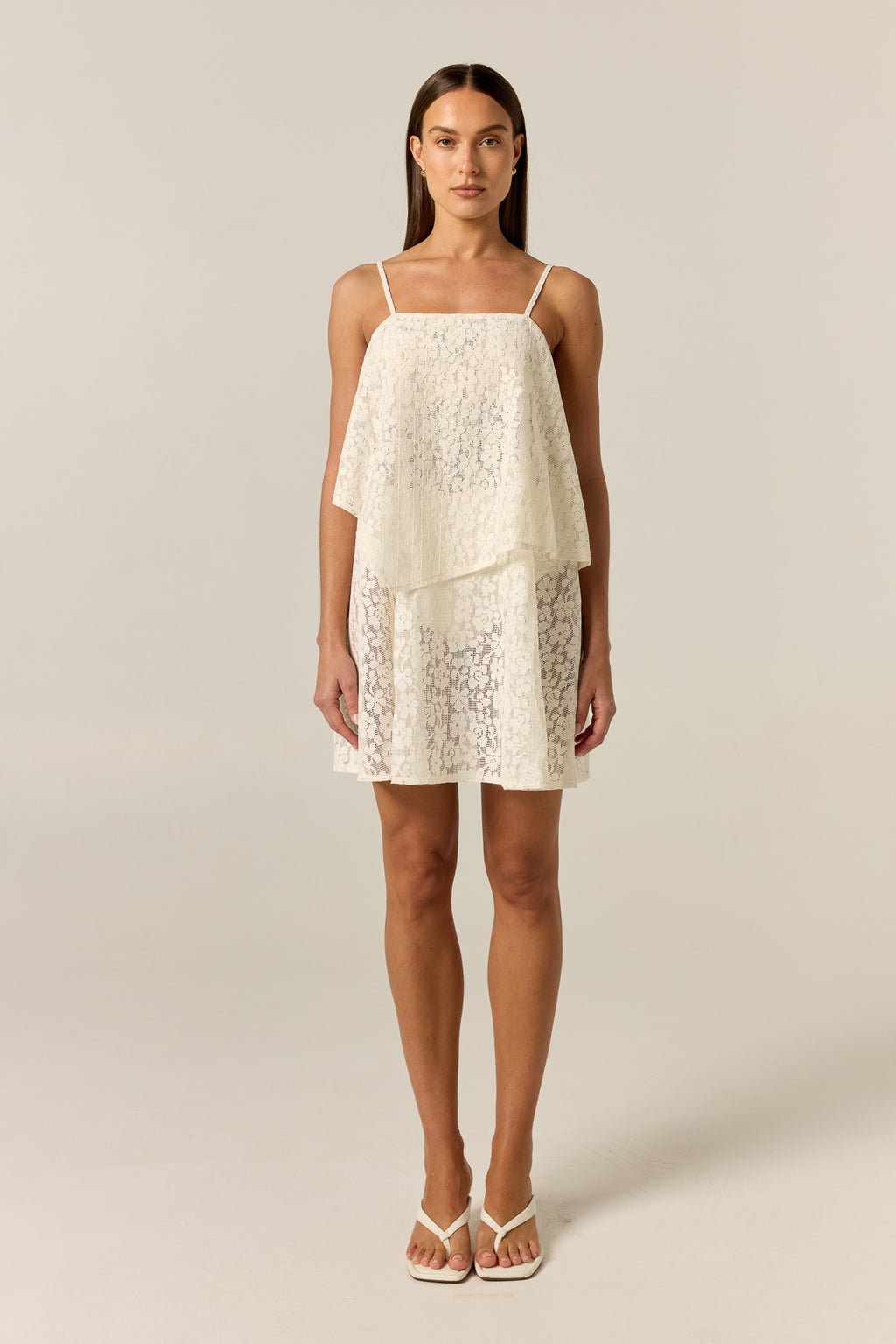 Cora Lace Draped Mini Dress (Cream)