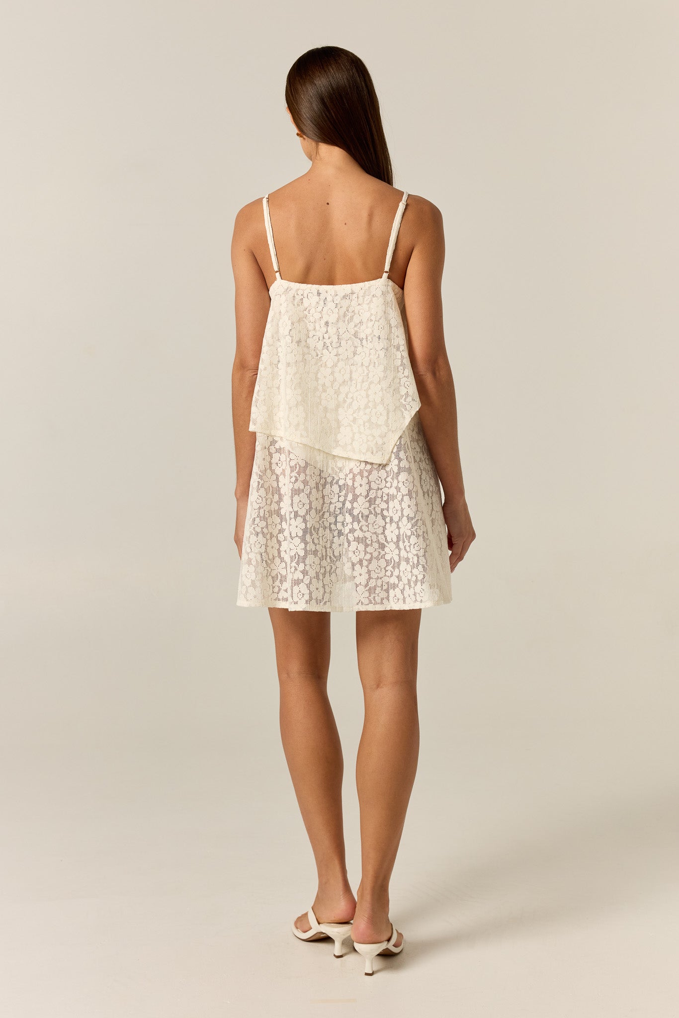 Cora Lace Draped Mini Dress (Cream)