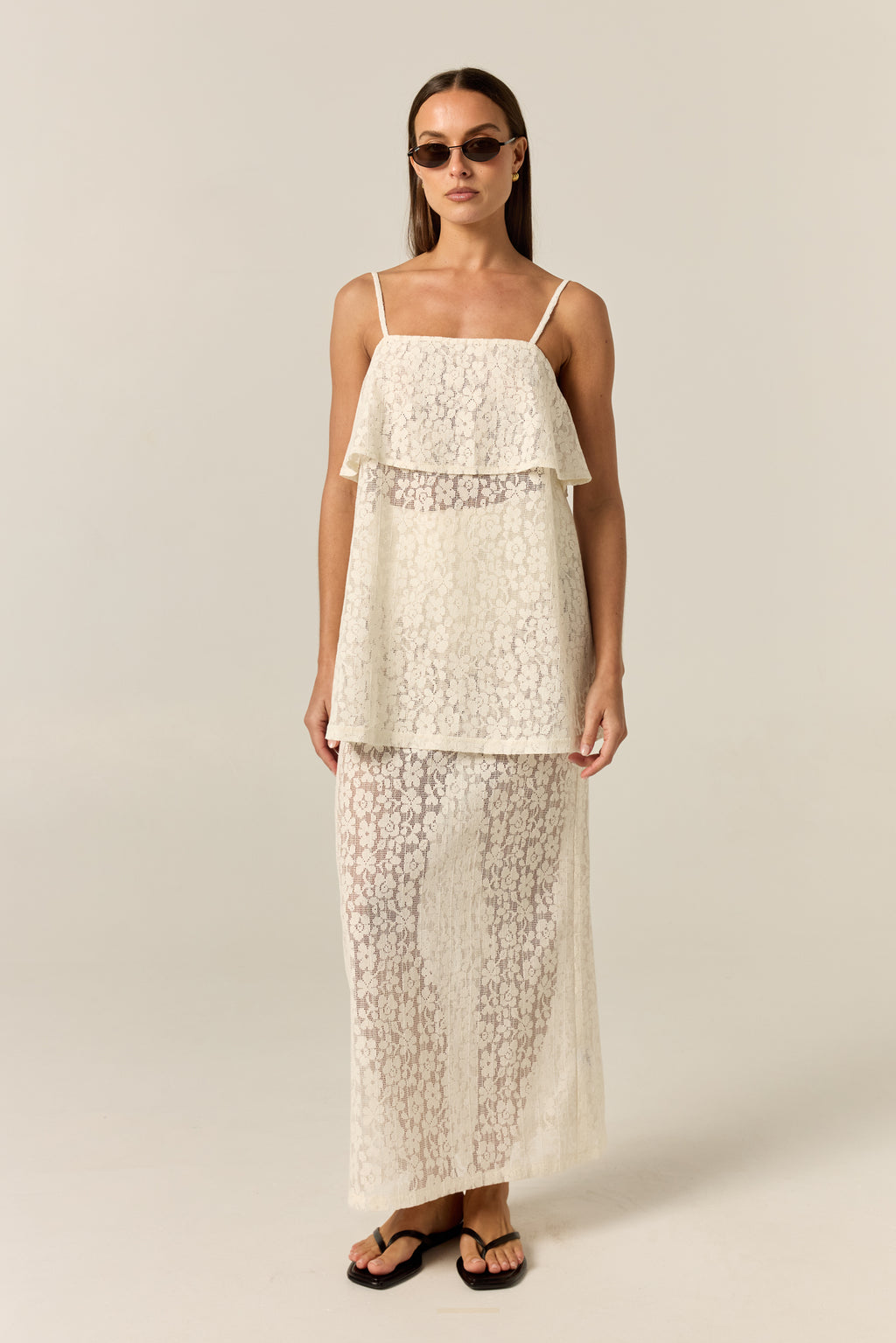 Cora Lace Midi Skirt (Cream)