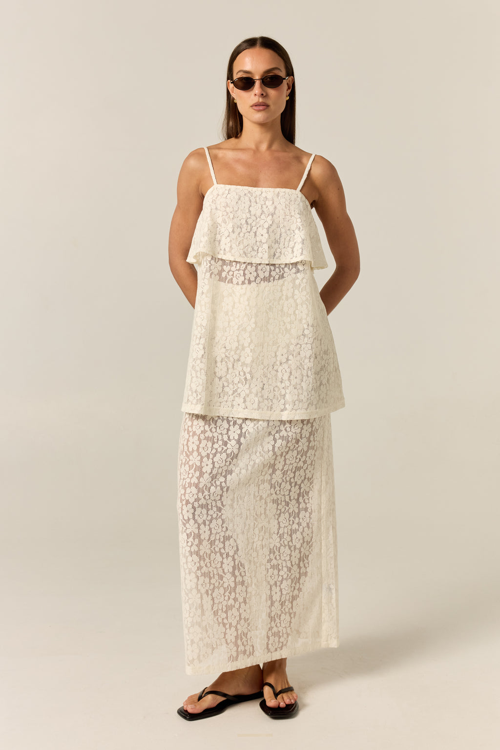 Cora Lace Midi Skirt (Cream)