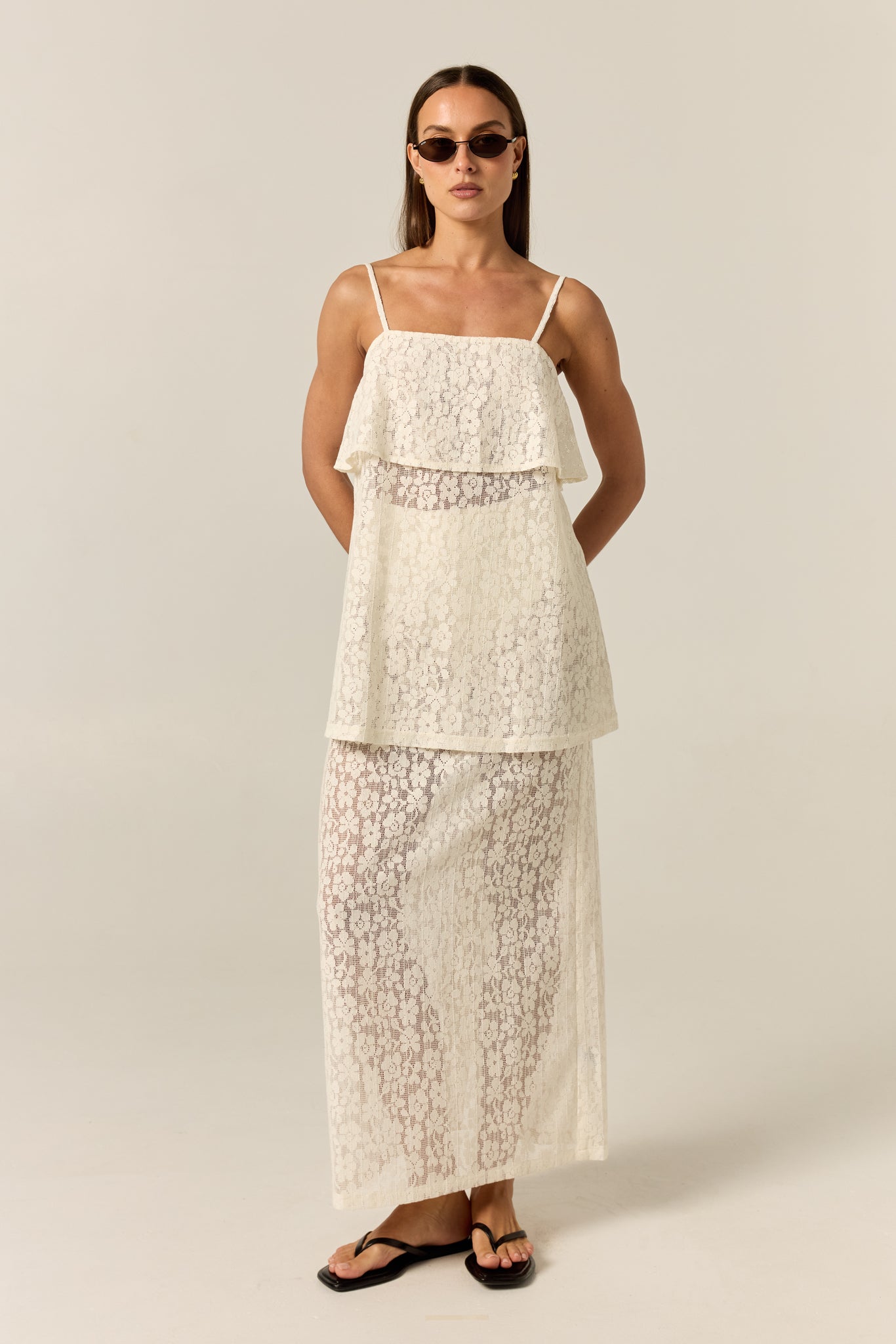 Cora Lace Midi Skirt (Cream)