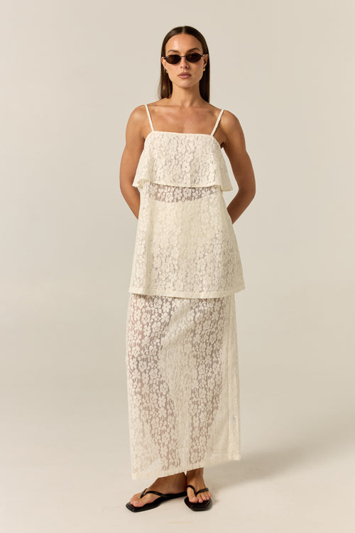 Cora Lace Midi Skirt (Cream)