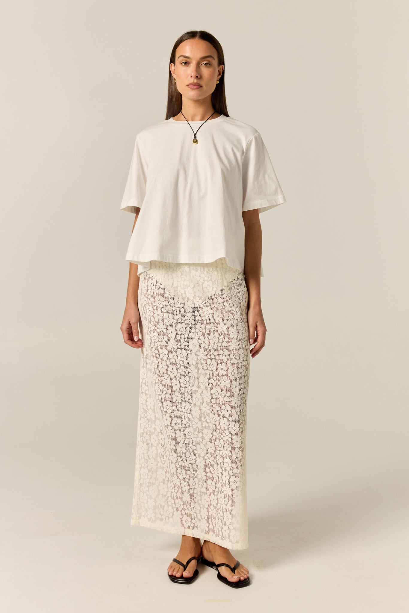 Cora Lace Midi Skirt (Cream)