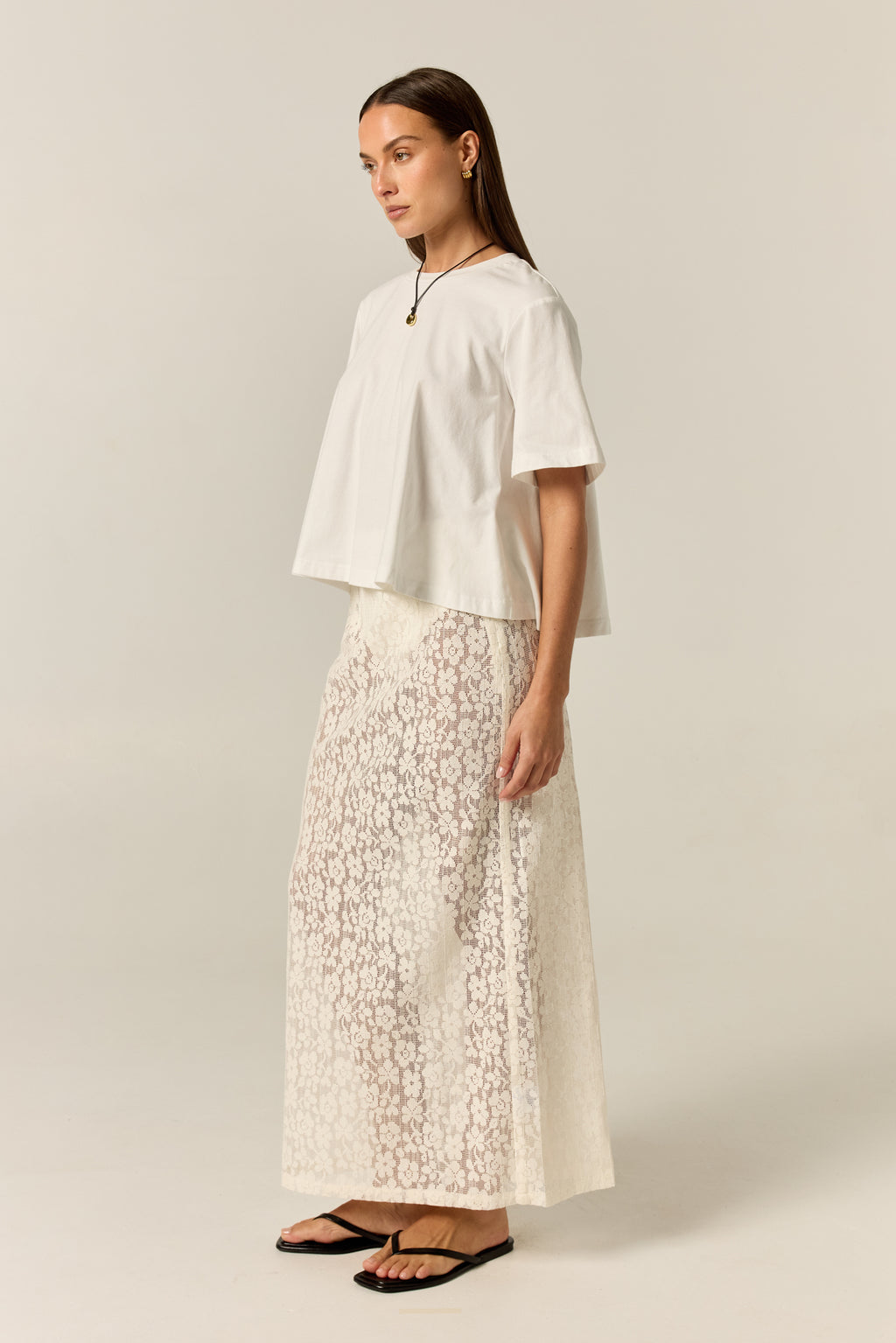 Cora Lace Midi Skirt (Cream)
