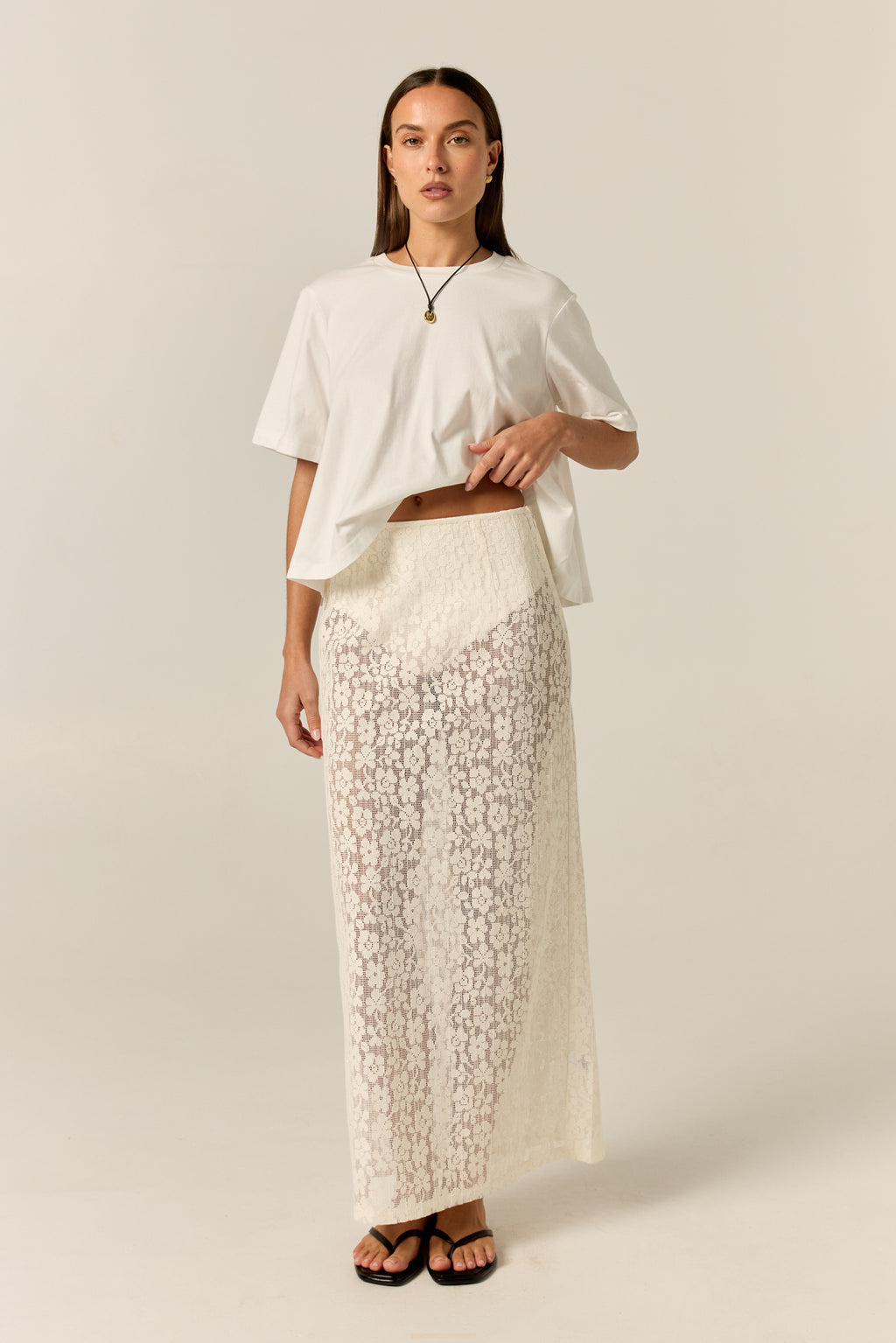 Cora Lace Midi Skirt (Cream)