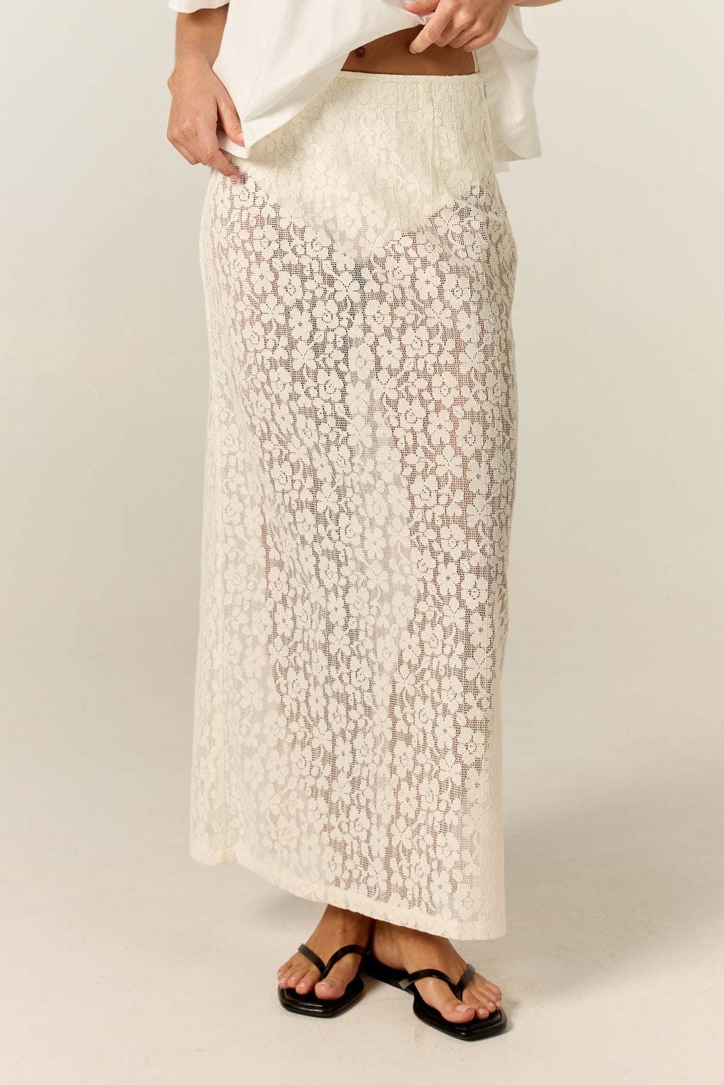 Cora Lace Midi Skirt (Cream)