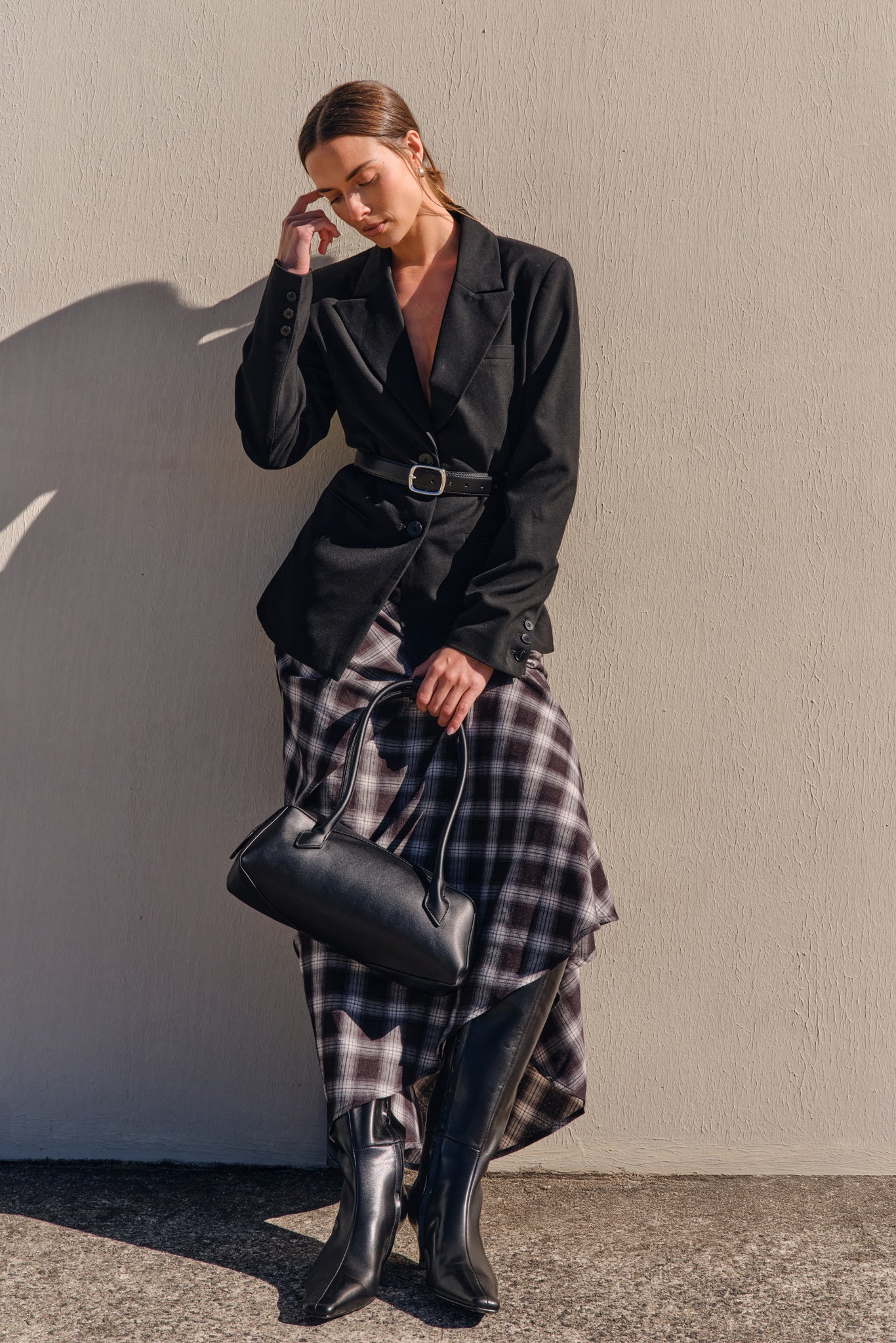 Lainey Midi Skirt (Black Plaid)