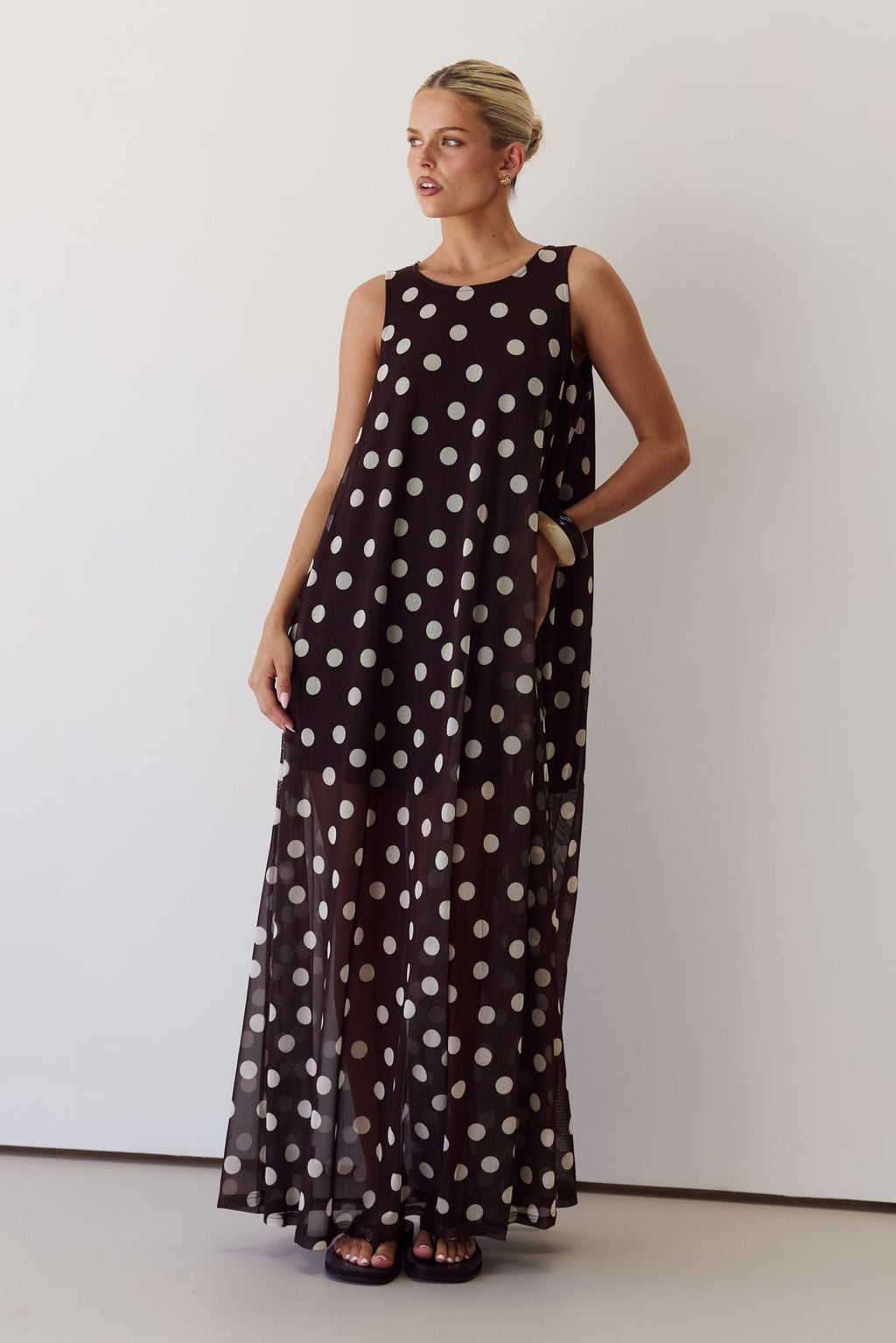 Nola Maxi Dress (Chocolate Polka)