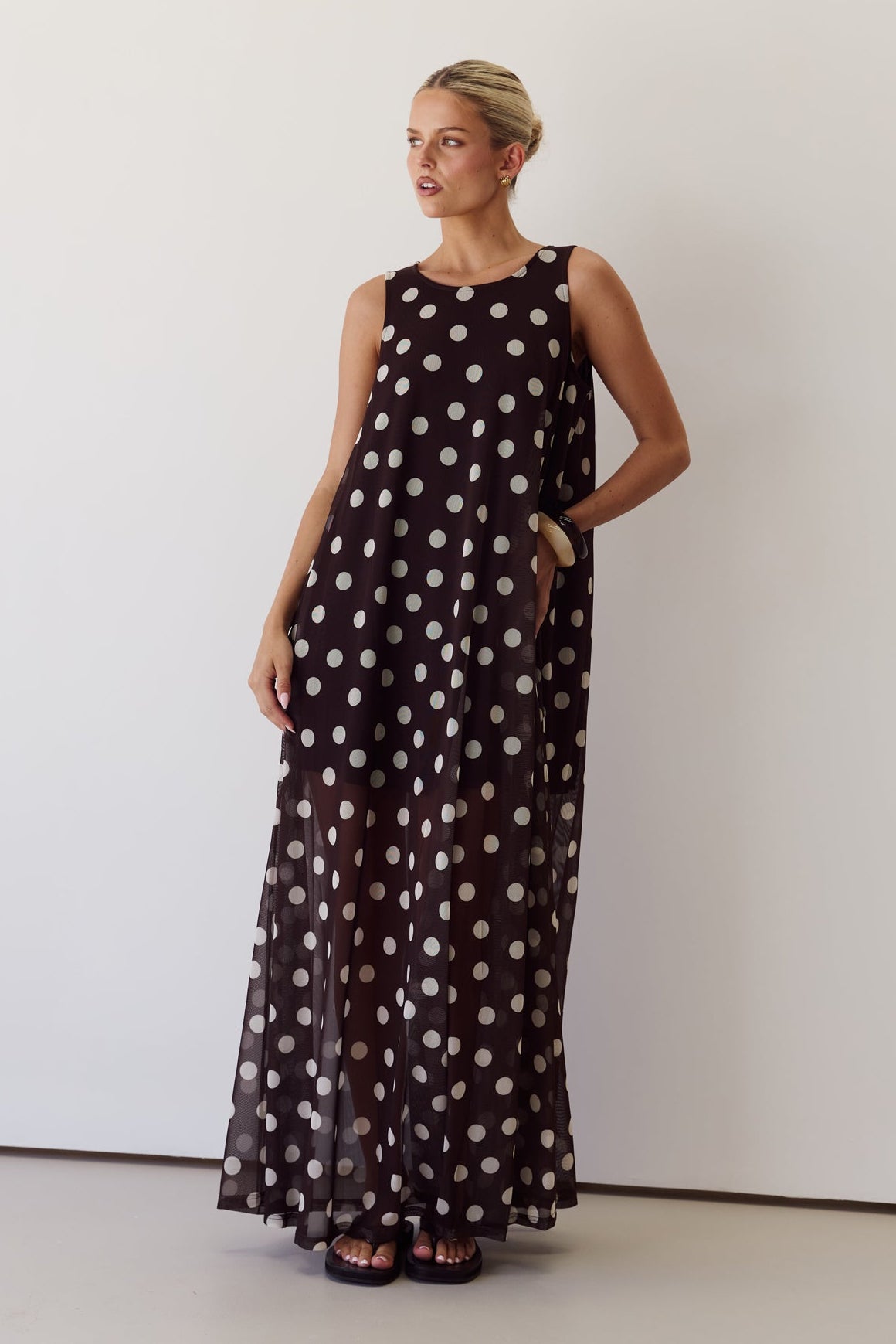 Nola Maxi Dress (Chocolate Polka)