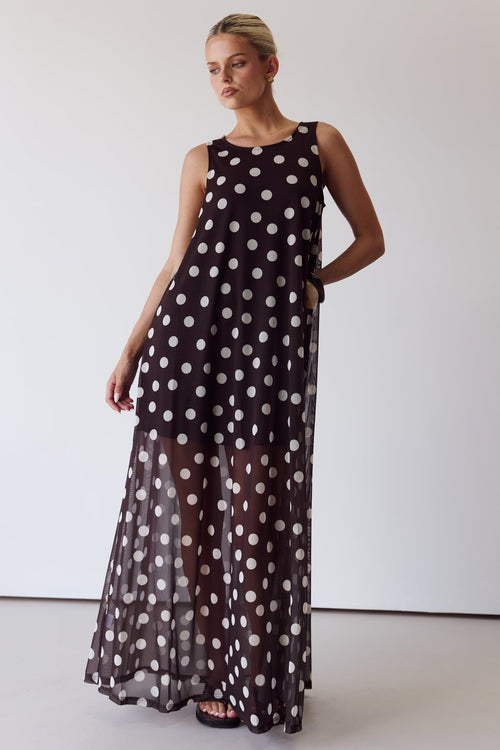 Nola Maxi Dress (Chocolate Polka)