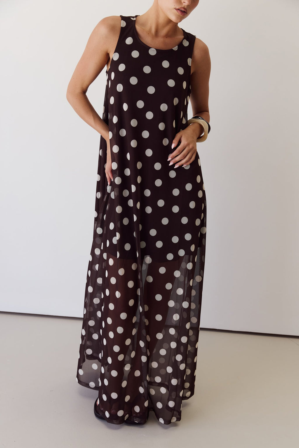 Nola Maxi Dress (Chocolate Polka)