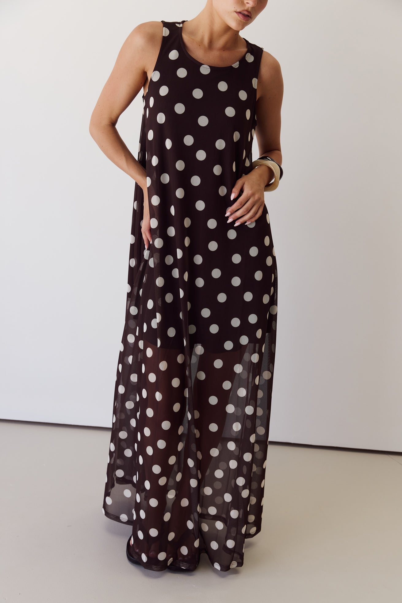 Nola Maxi Dress (Chocolate Polka)