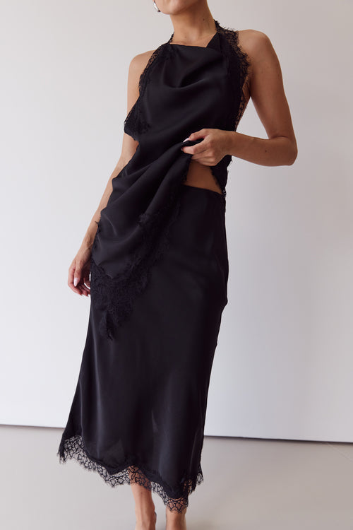 Willow Lace Midi Skirt (Black)