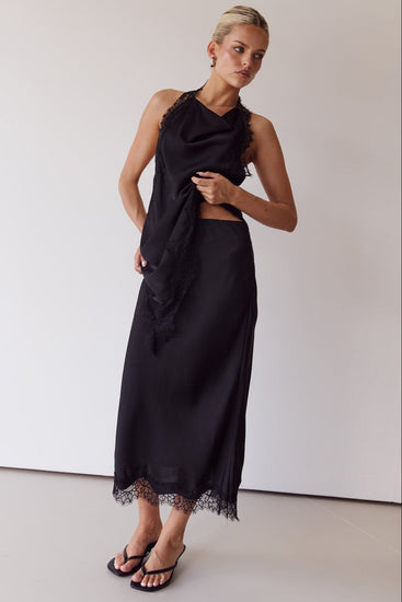 Willow Lace Midi Skirt (Black)