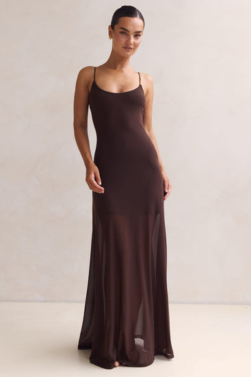 Alessandra Mesh Maxi Dress (Chocolate)