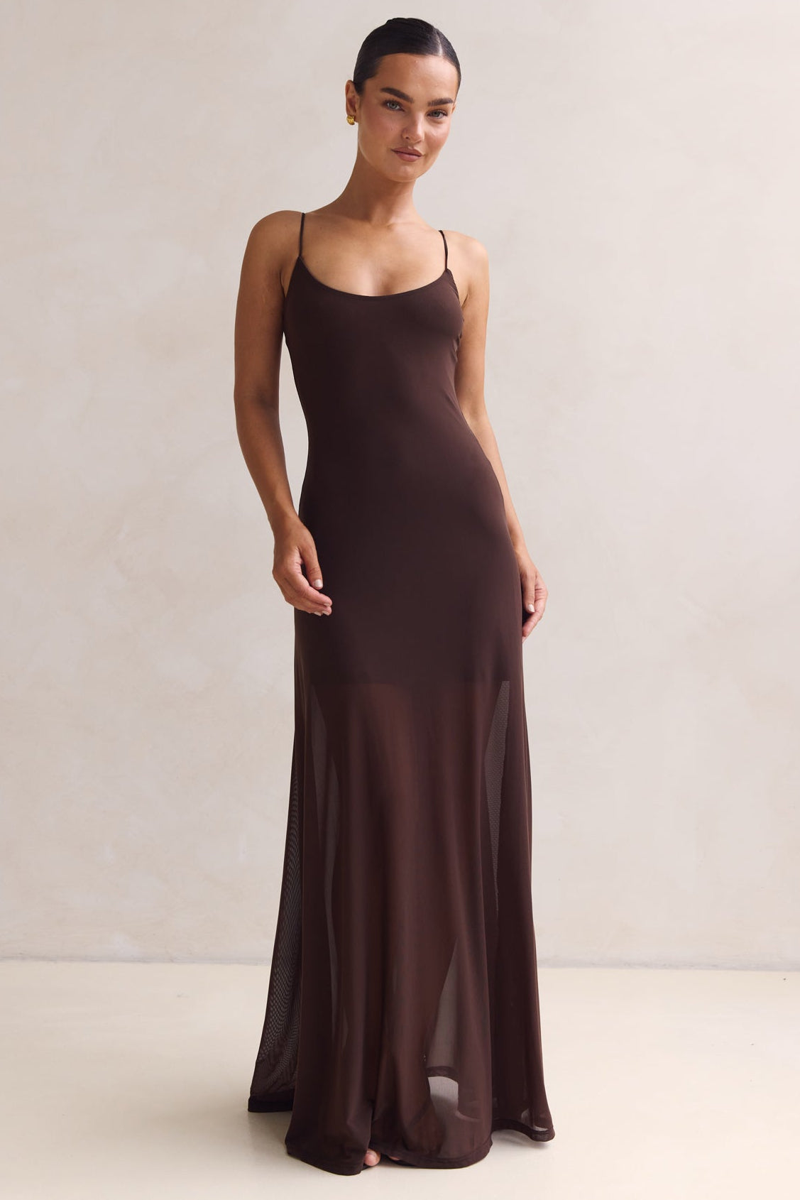 Alessandra Mesh Maxi Dress (Chocolate)