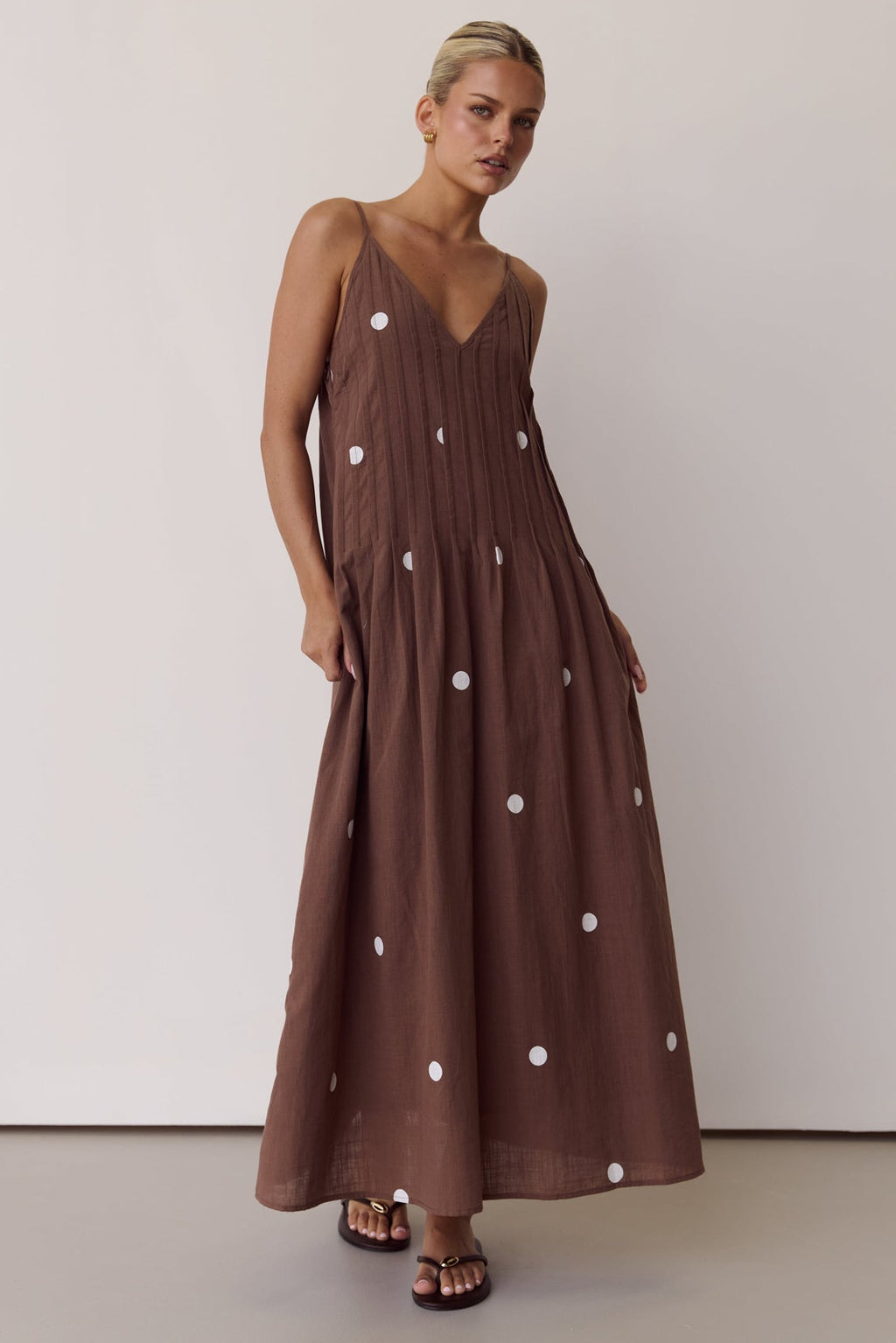 Layla Maxi Dress (Chocolate Polka)