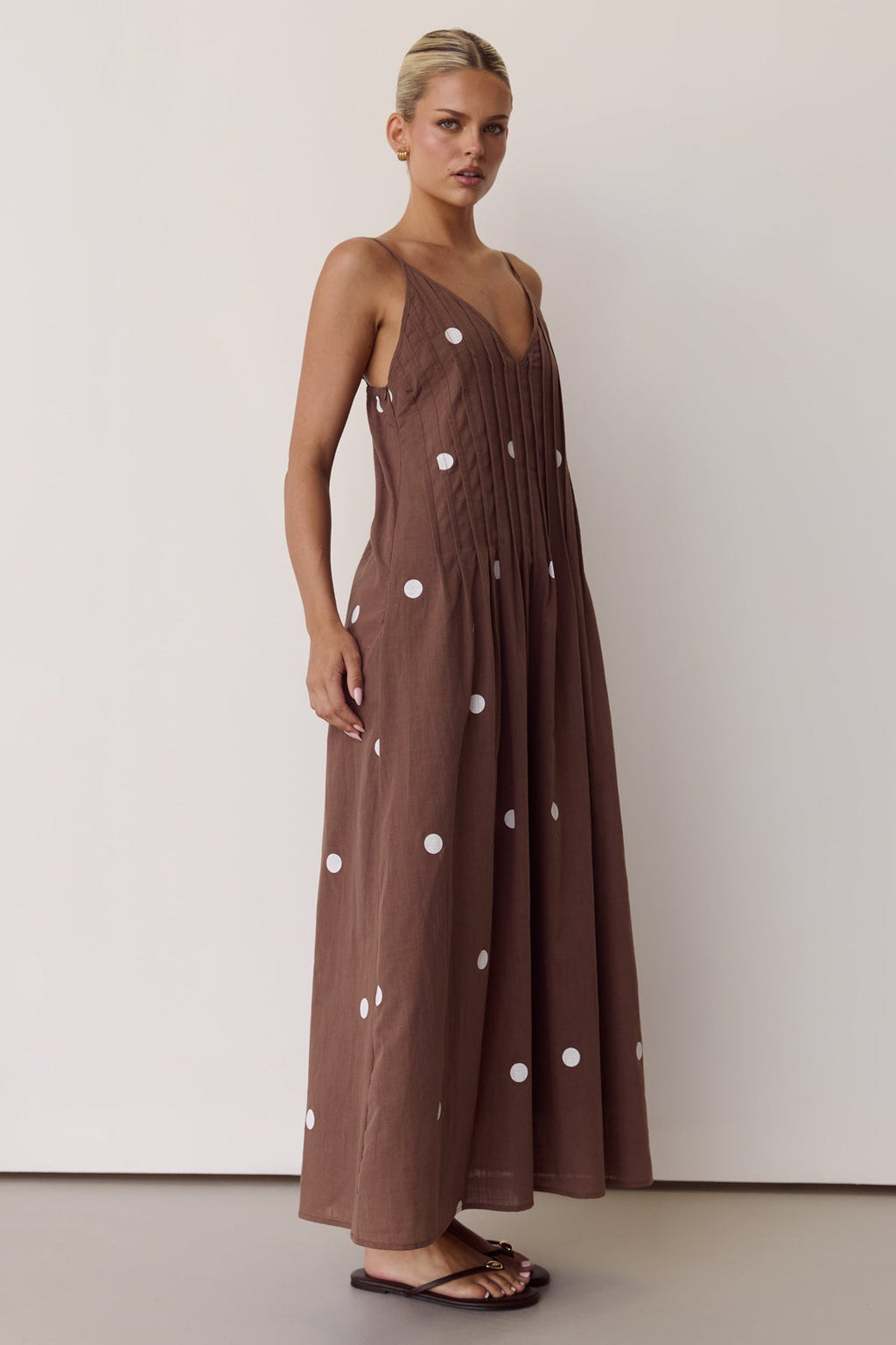 Layla Maxi Dress (Chocolate Polka)
