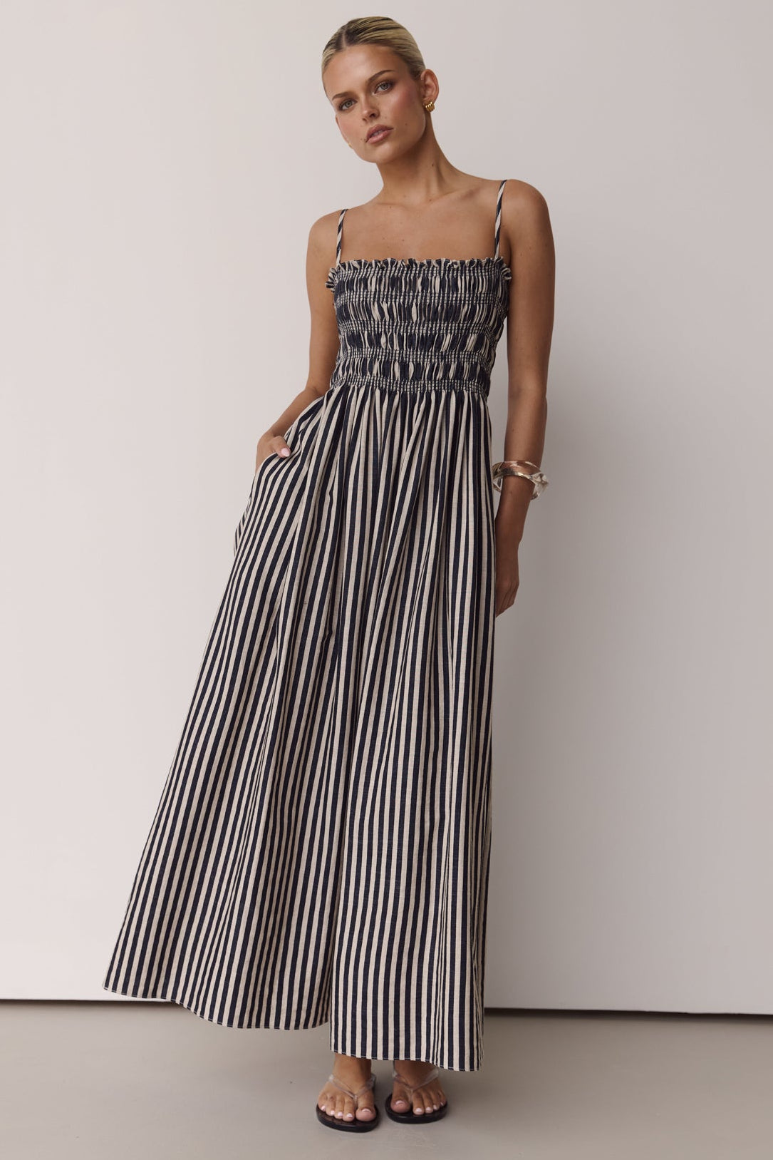 Estelle Maxi Dress 2.0 (Black/Beige Stripe)