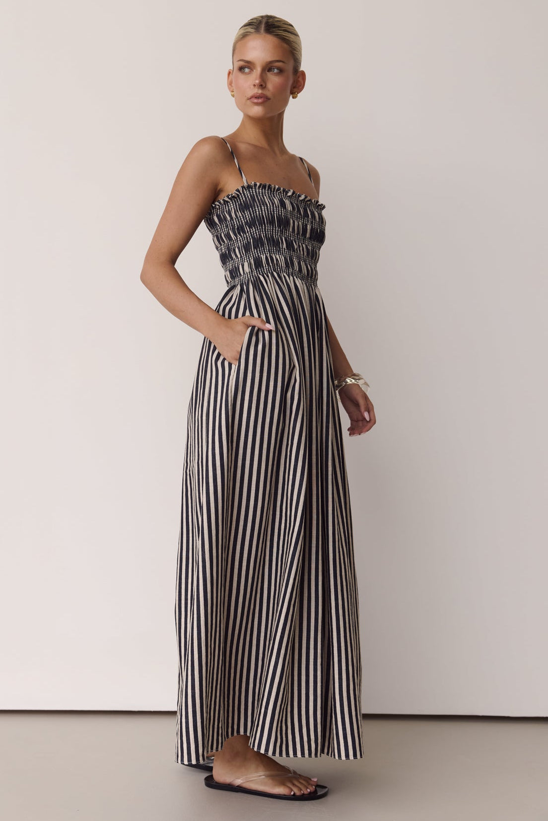 Estelle Maxi Dress 2.0 (Black/Beige Stripe)