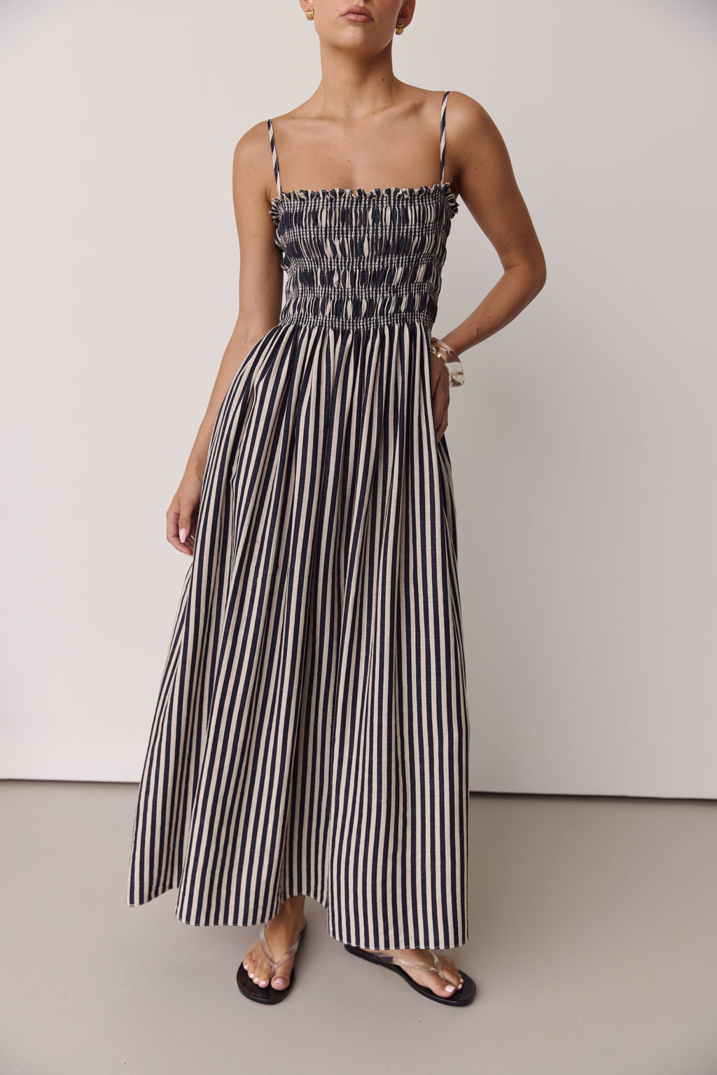 Estelle Maxi Dress 2.0 (Black/Beige Stripe)