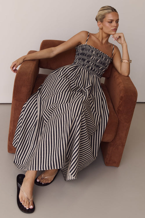 Estelle Maxi Dress 2.0 (Black/Beige Stripe) – Runway Scout