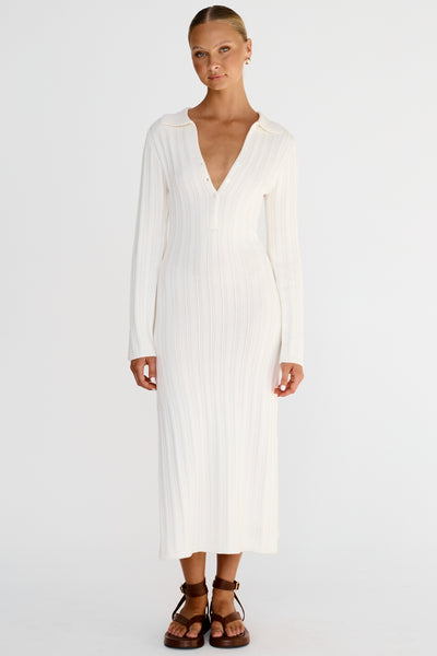 Miller Knit Midi Dress (White)