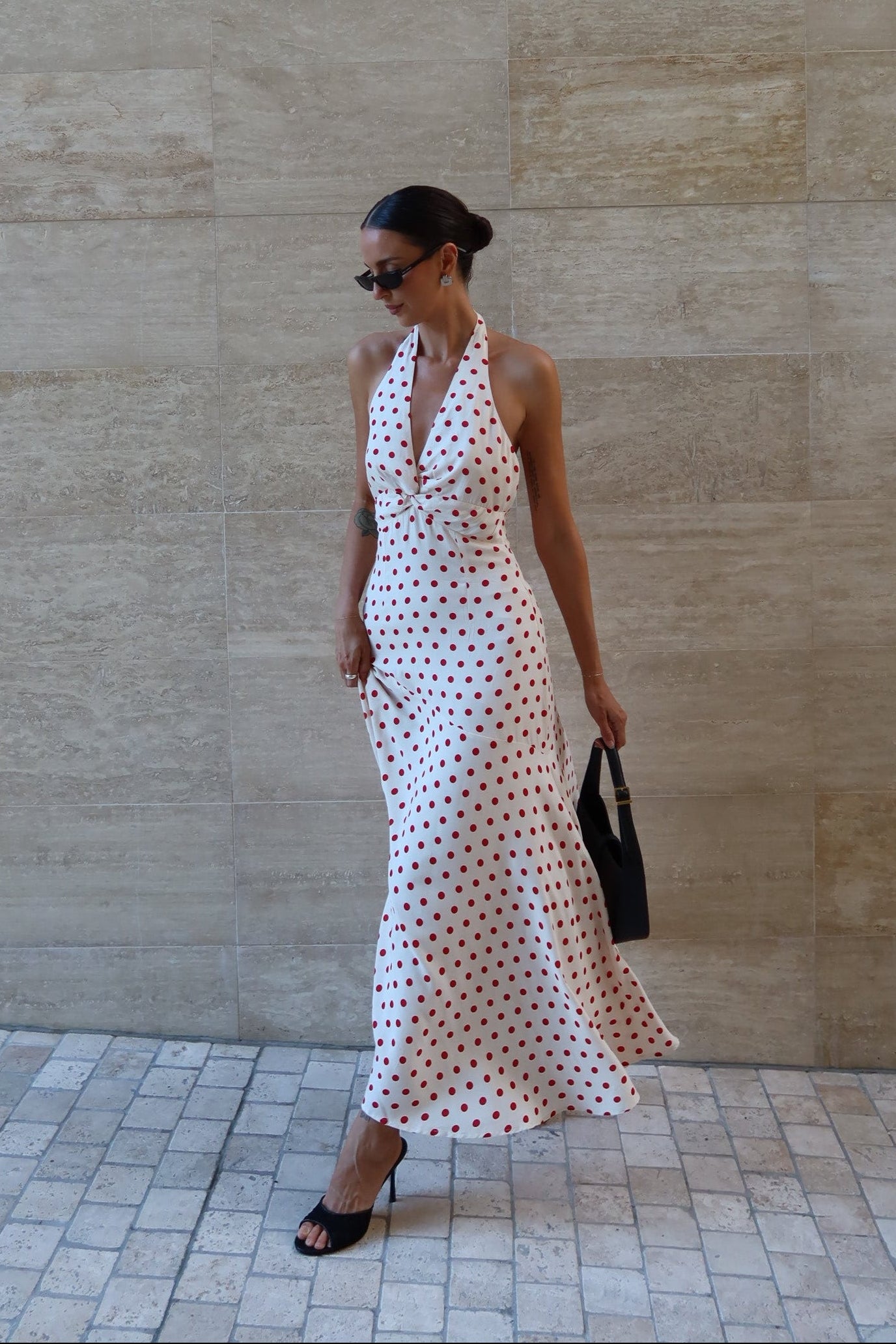Amelie Halter Maxi Dress (Cream/Red Polka)
