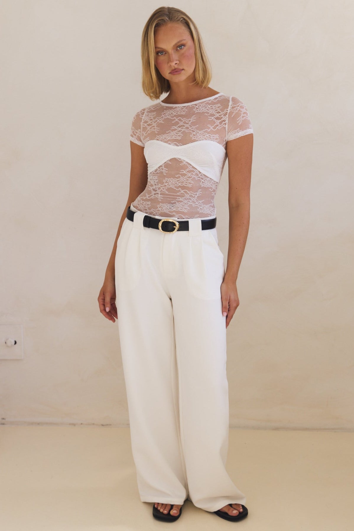 Kiera Short Sleeve Top (White)