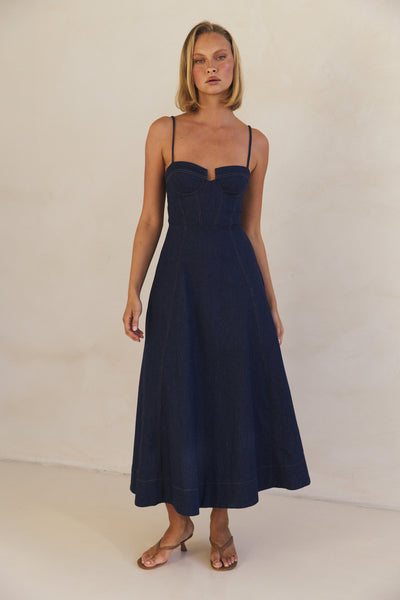 Crosby Denim Midi Dress (Blue)