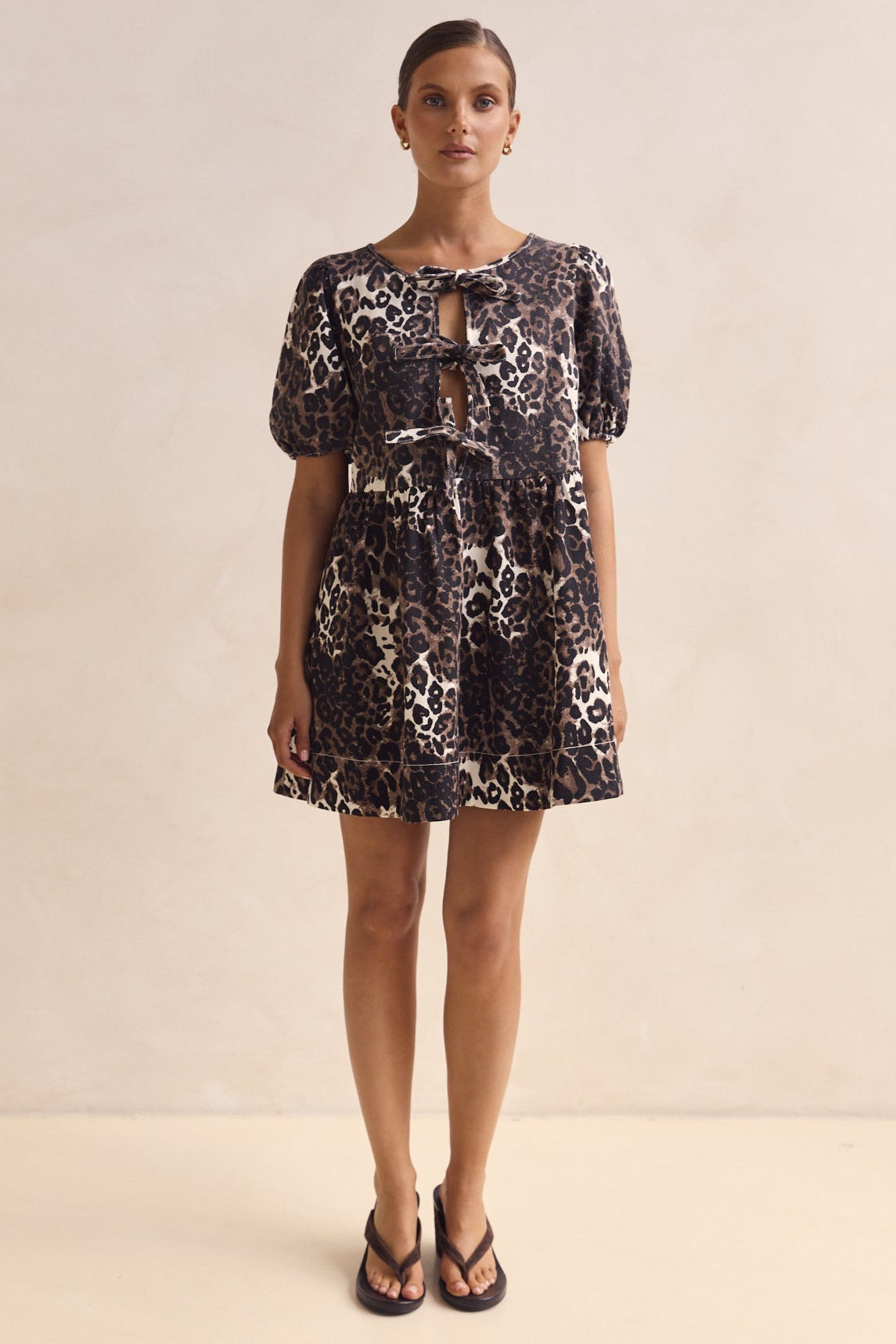 Carmela Denim Mini Dress (Leopard)