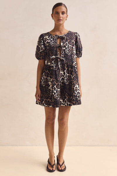 Carmela Denim Mini Dress (Leopard)
