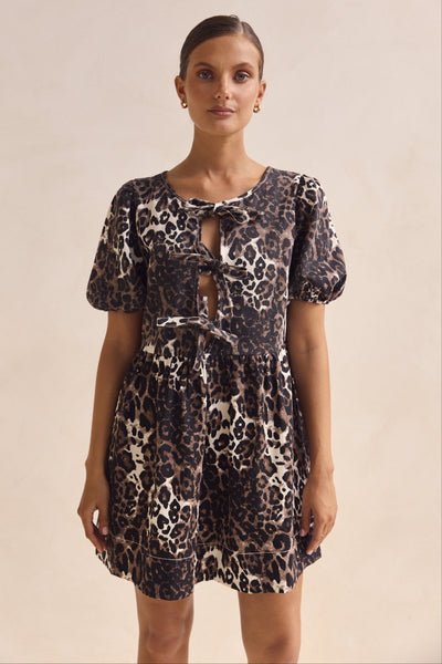 Carmela Denim Mini Dress (Leopard)